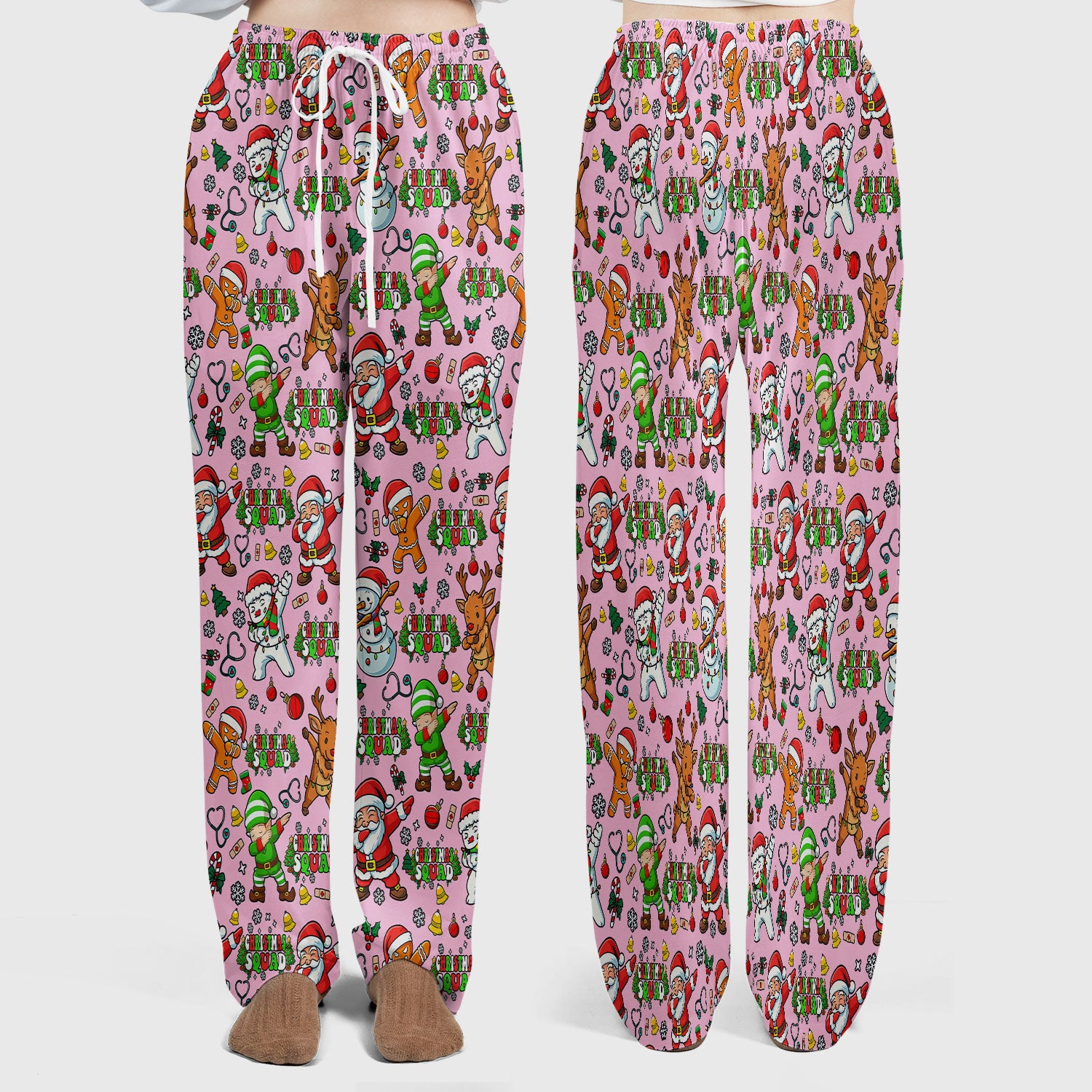 Christmas Squad Scrub Set - Dancing Santa, Reindeer & Elf Pants and V Neck Top - Funny Holiday Gift for Nurses, Doctors & Vet Techs