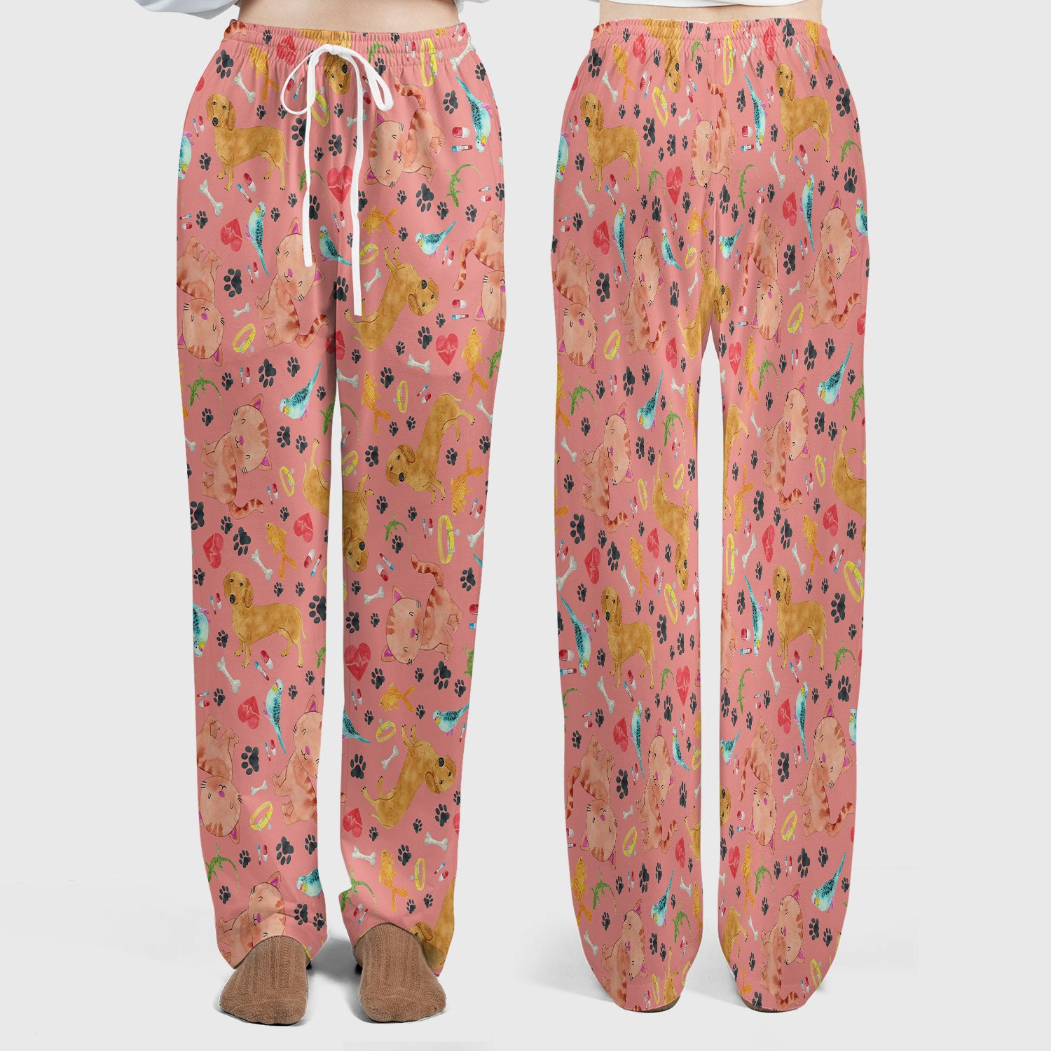 Cat Dog Veterinary Scrub Set - Cute Animal Paw Print Medical Pants and V Neck Top for Women RN CNA Vet Tech