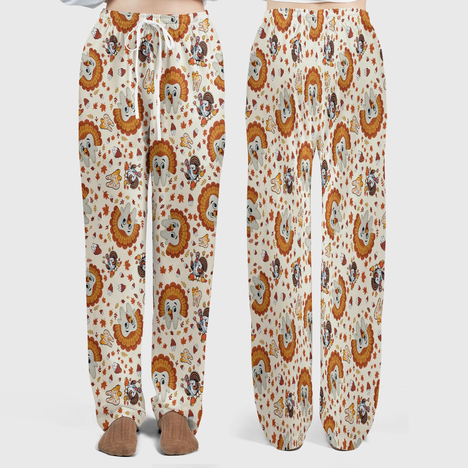 Funny Thanksgiving Tooth Scrub Set - Cute Turkey Dental Scrubs Pants and V Neck Top - Fall Medical Uniform for Hygienists & Nurses