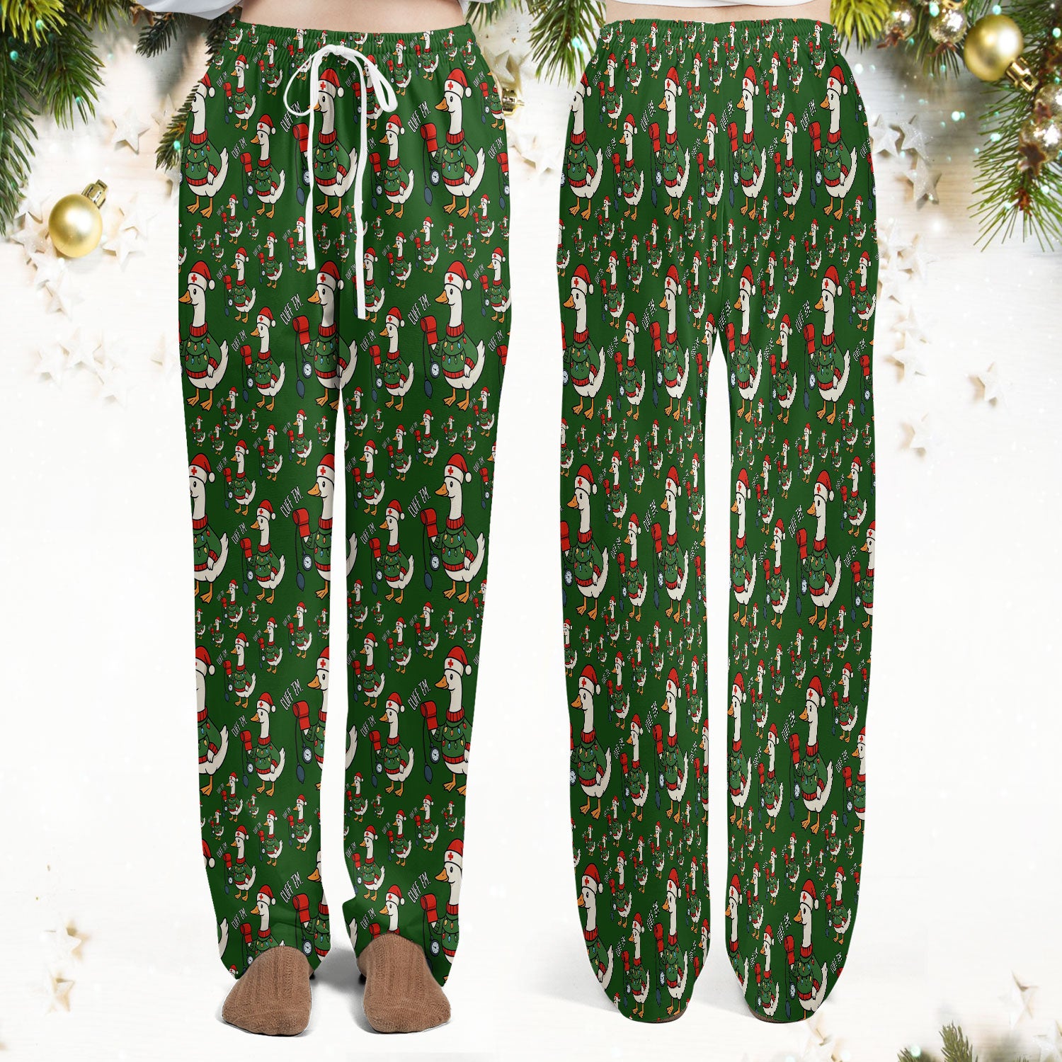 Nurse Christmas Duck Scrub Set, Cute Goose Pattern Scrub Uniform, RN LPN CNA Nursing Uniform