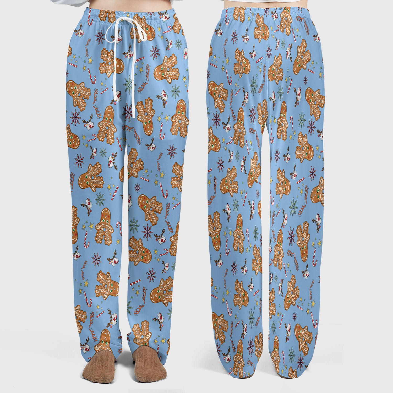 Gingerbread Cookies Reindeer Scrub Sets - Comfortable Scrubs for Nurses - Funny Christmas Gingerbread Scrub Pants and V Neck Top