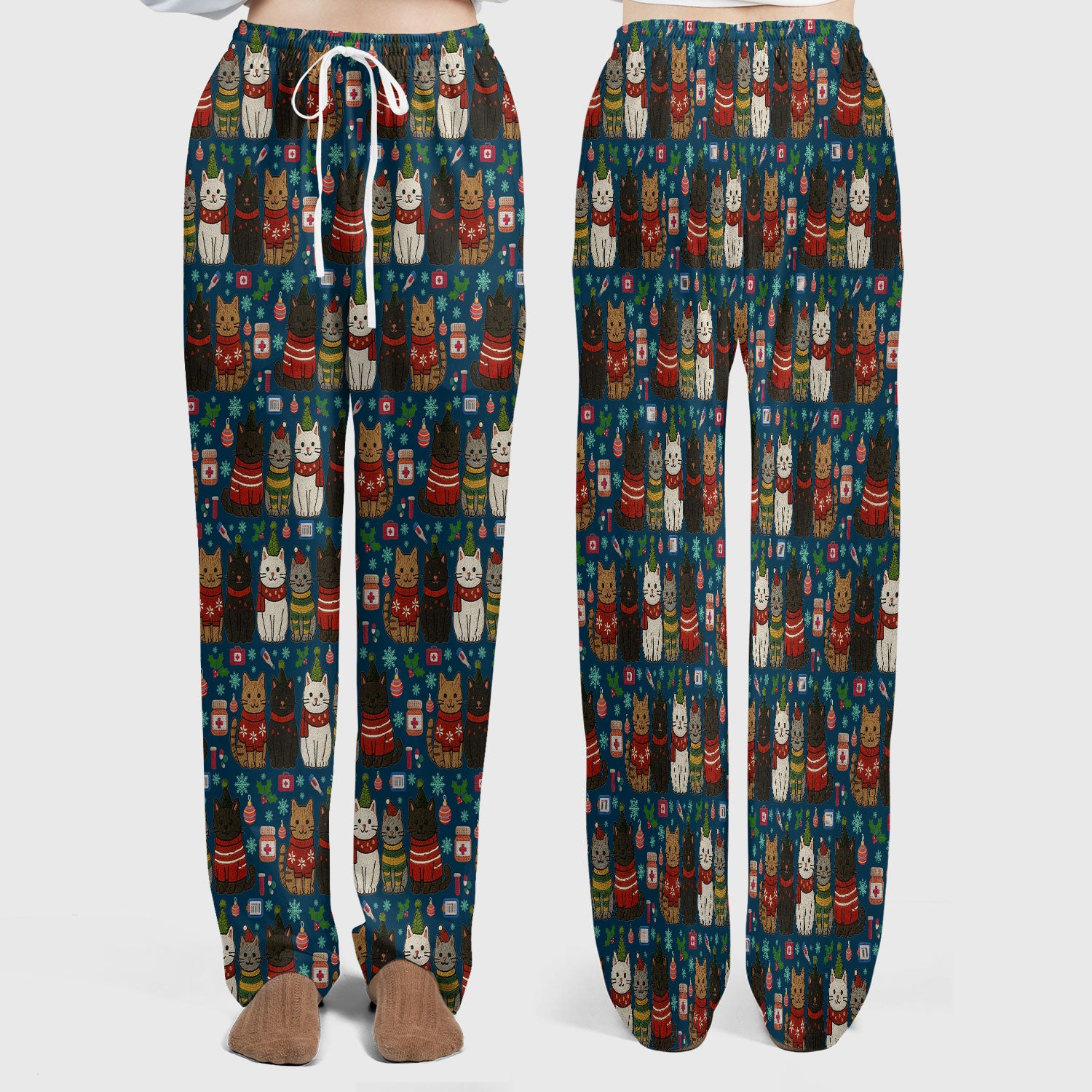 Christmas Cat Scrub Set, Festive Holiday Scrubs With Top And Pants, Cute Cat Lover Medical Uniform For Nurses And Doctors