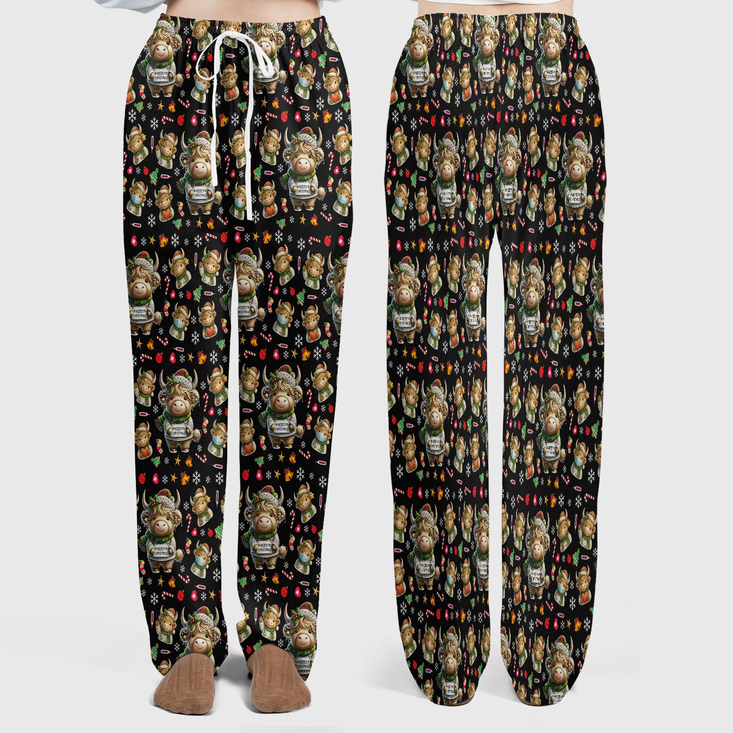 Highland Cow Christmas Scrub Set, Festive Cow Print Nurse Outfit, Holiday Medical Uniform For Women, Cute Veterinary Scrubs Gift