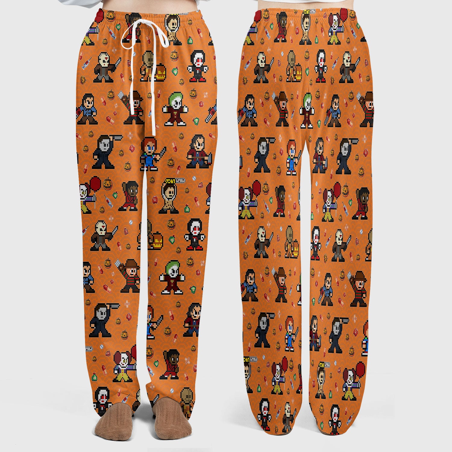 Halloween Women's Scrub Sets - Comfortable Scrubs for Nurses - Horror Movie Scrub Pants and V Neck Top - Breathable Med Uniform