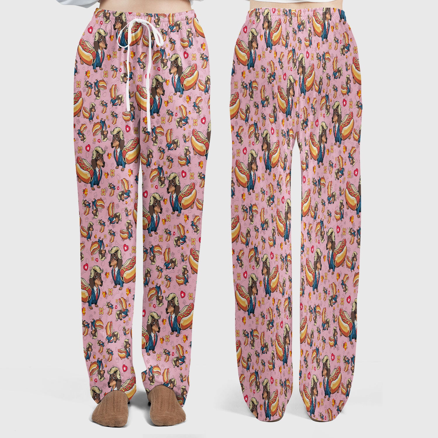 Dachshund Hot Dog Nurse Scrub Set - Funny Sausage Dog Pants and V Neck Top - Medical Uniform Gift