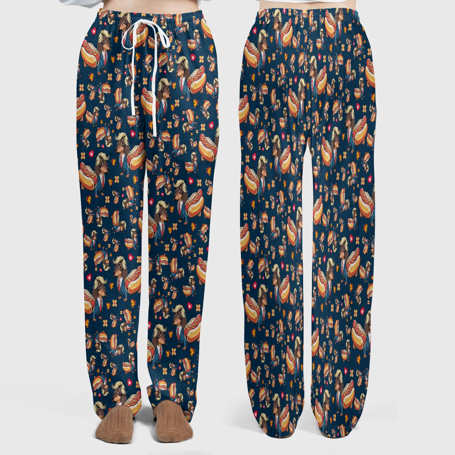 Dachshund Hot Dog Nurse Scrub Set - Funny Sausage Dog Pants and V Neck Top - Medical Uniform Gift