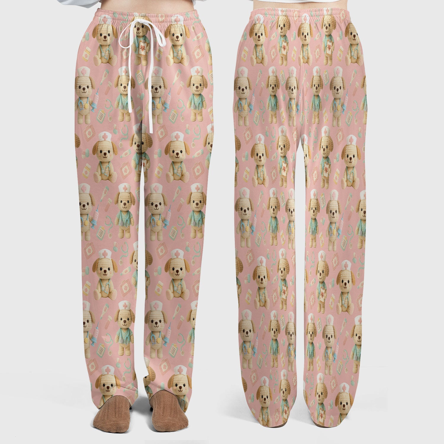 Cute Labrador Scrub Set for Nurse - Pastel Crochet Dog Scrubs Pants and V Neck Top - Adorable Puppy Med Uniform Gift for Women