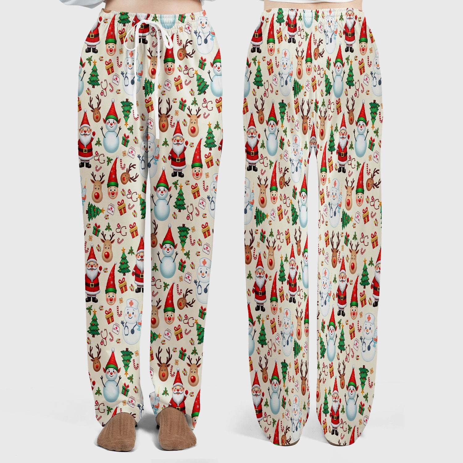 Christmas Scrub Set for Nurses - Cute Snowman Reindeer Santa Pattern - Holiday Medical Uniform RN CNA LPN Gift