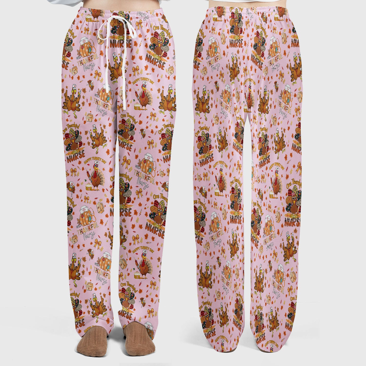 Thanksgiving Nurse Fall Scrub Sets for Women - Cute Turkey and Pumpkin Scrubs Pants and V Neck Top - Autumn Med Gift for Her