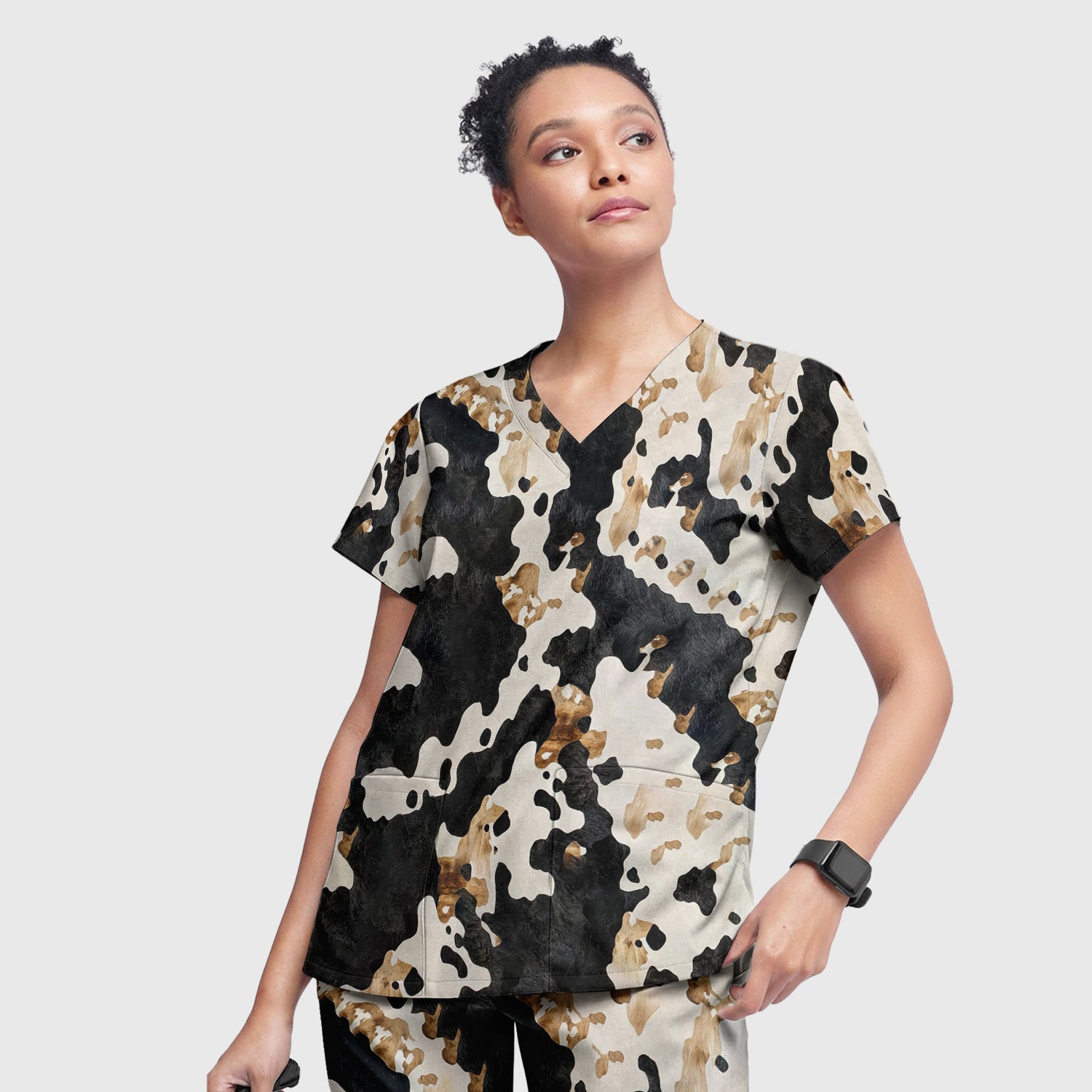 Classic Cow Print Pattern Scrub Set, Women's Scrub Sets