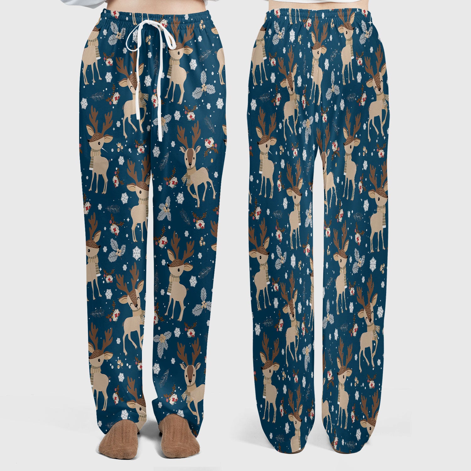 Reindeer Christmas Scrub Set - Cozy Beige Holiday Nurse Shirt with Cute Deer Pattern - Festive Medical Scrubs Pants and V Neck Top