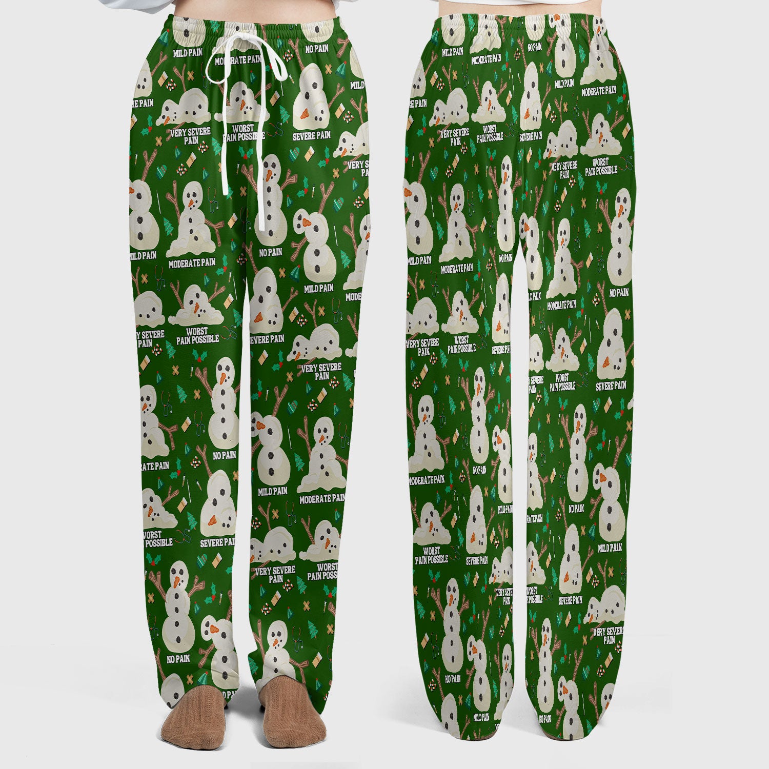 Funny Snowman Pain Scale Scrub Set for Nurse - Christmas Medical Pants and V Neck Top for Women RN LPN CNA