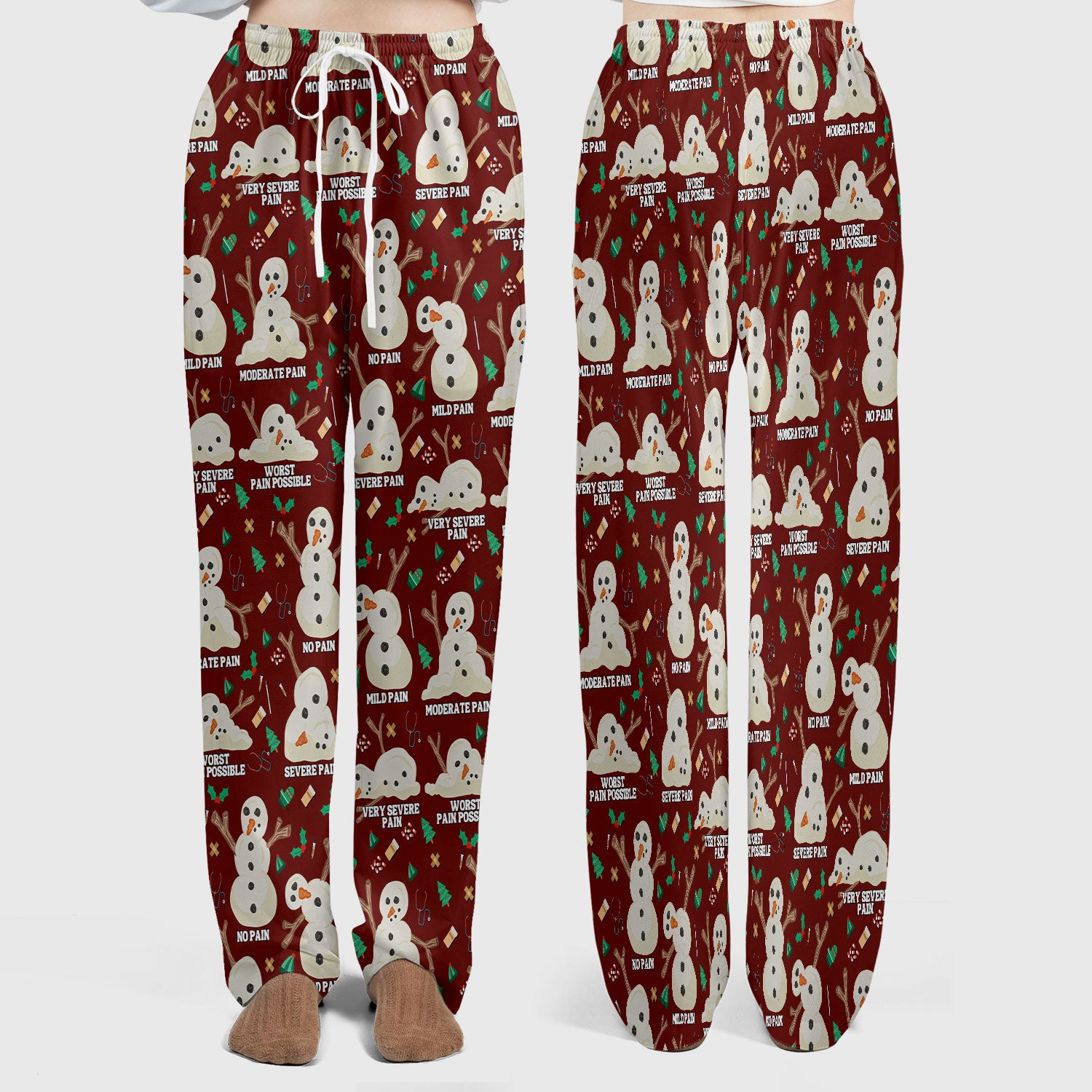 Funny Snowman Pain Scale Scrub Set for Nurse - Christmas Medical Pants and V Neck Top for Women RN LPN CNA