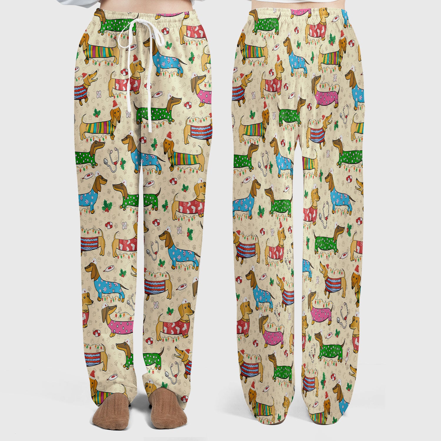 Christmas Dachshund Scrub Set for Nurses - Cute Wiener Dog in Holiday Outfit - Funny Medical Uniform Gift for Women RN LPN CNA
