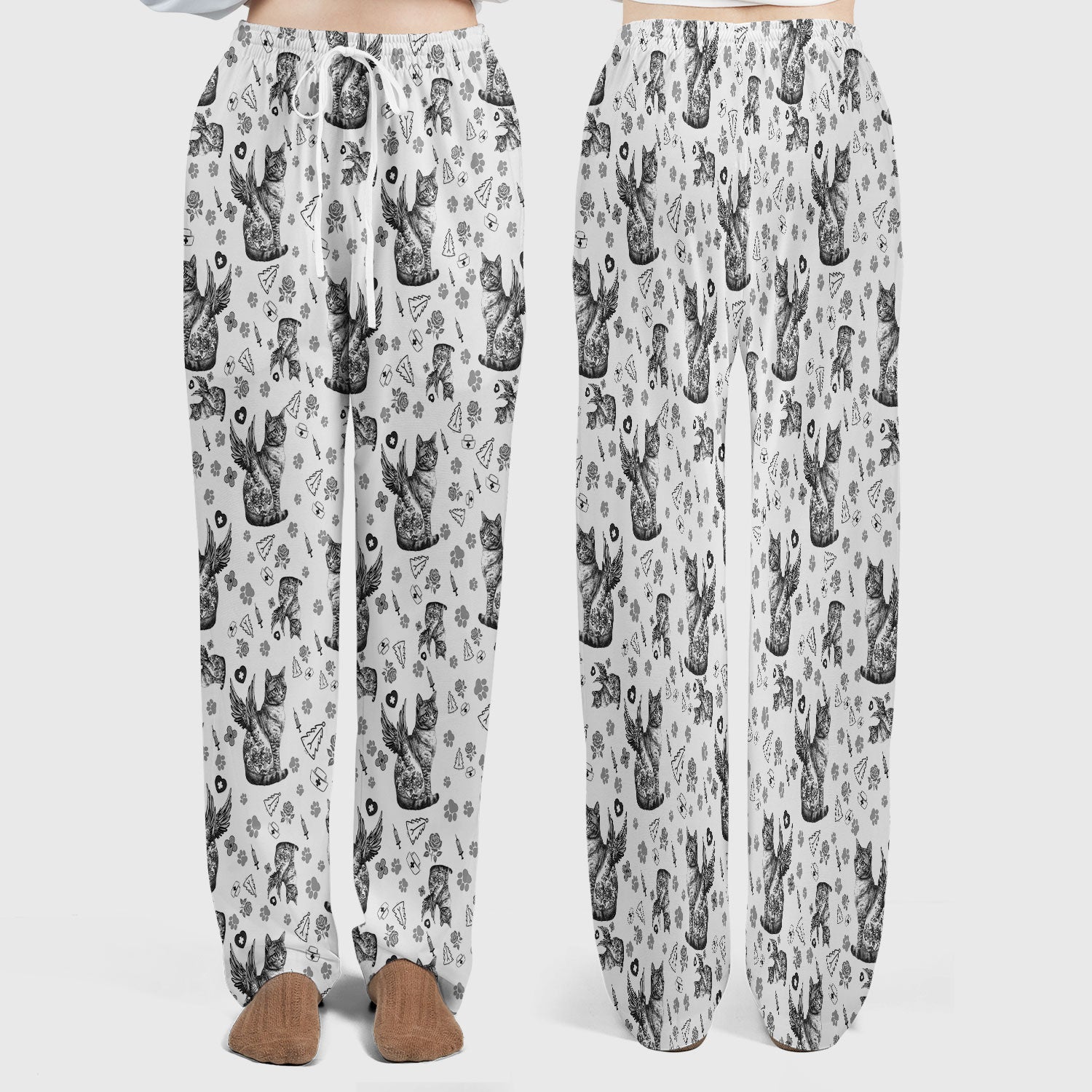 Toile de Jouy Cat Angel Scrub Set - Blue Vintage Nurse Pants and V Neck Top - French Style Medical Uniform for Women