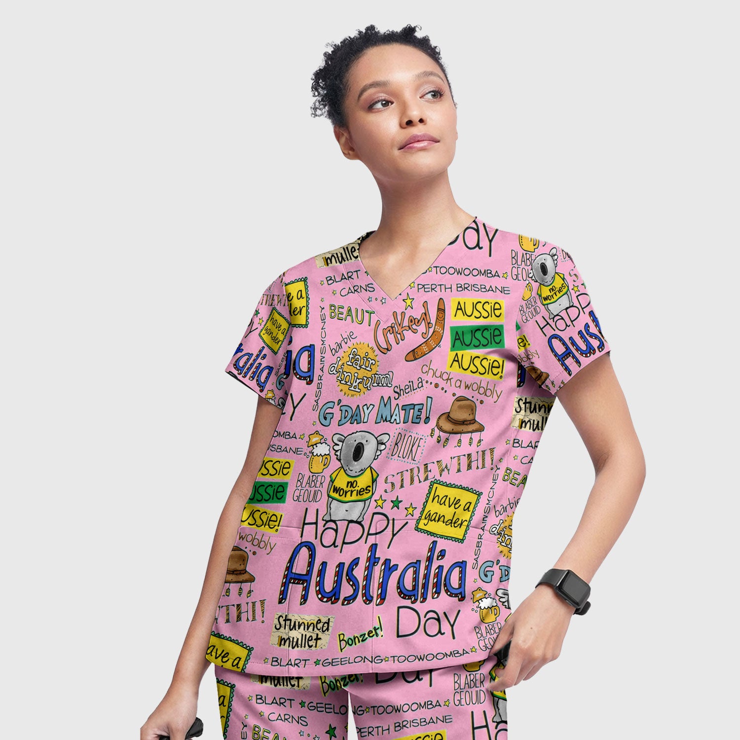 Cute Cartoon Koala Australia Pattern Medical Scrub Set, Breathable Med Uniform