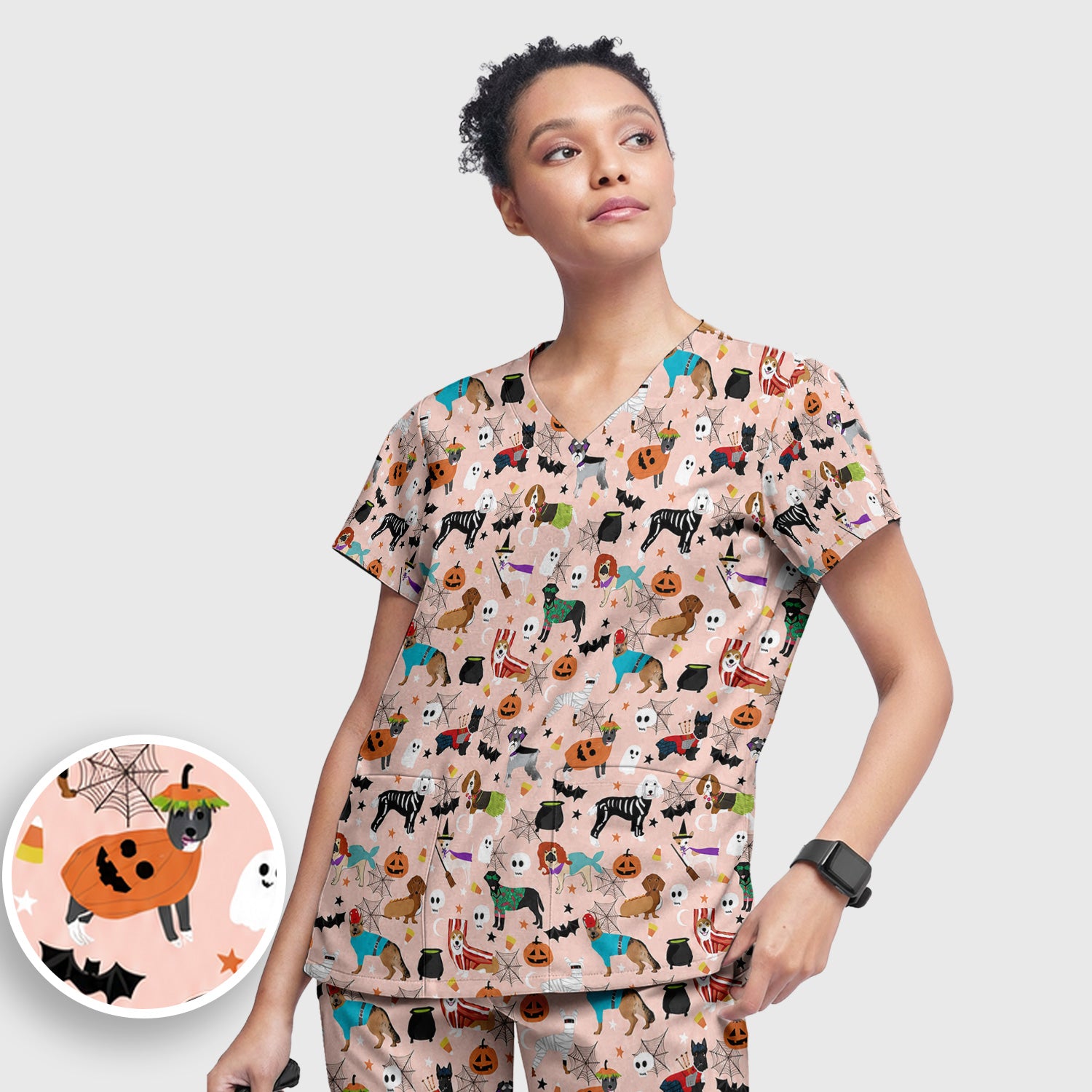 Halloween Costume Dogs Scrub Set, Scrub Pants and V Neck Top