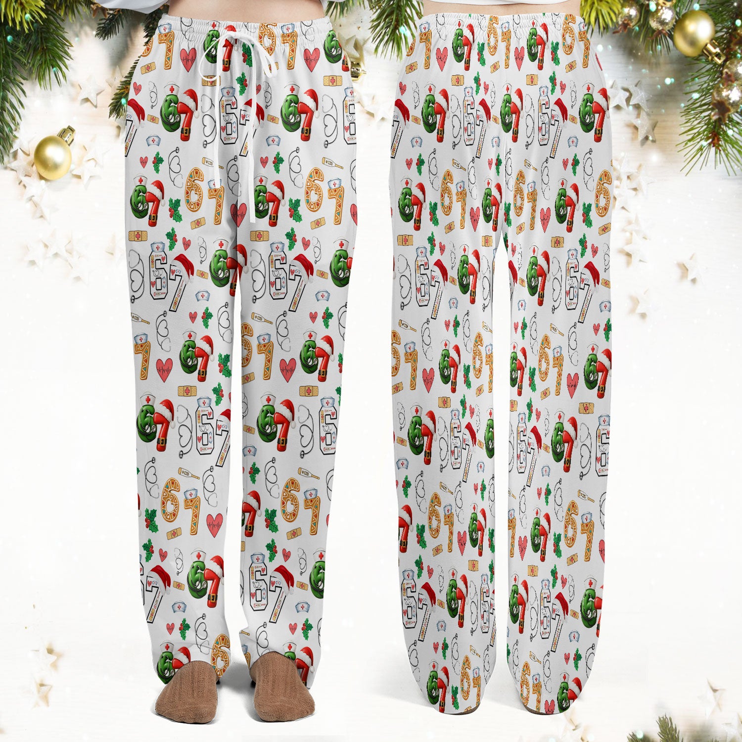 Christmas Nurse 67 Pattern Scrub Set, Cute Holiday Medical Uniform With Santa Hat, Uniform For Nursing