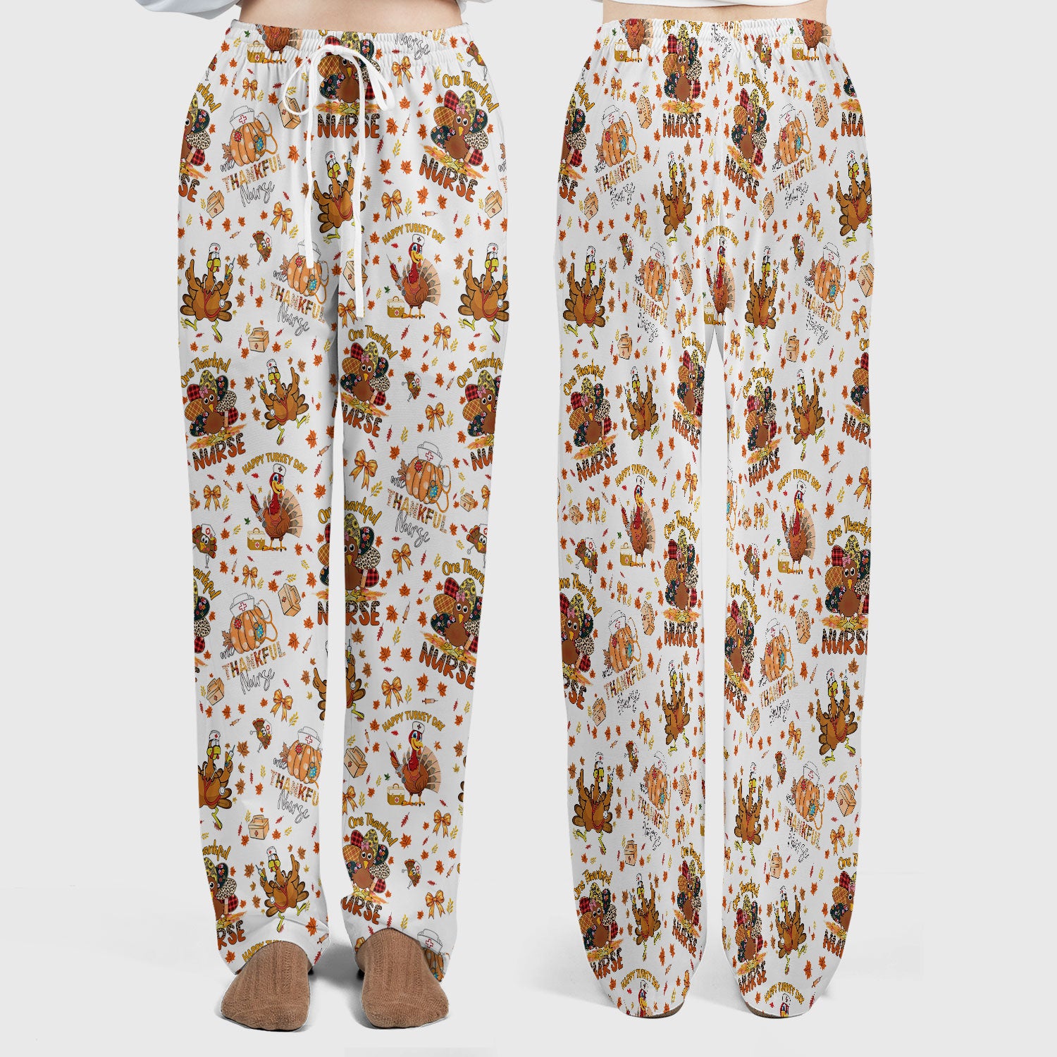 Thanksgiving Scrub Set for Women - Turkey Pumpkin Scrub Top and Pants for Nurses - Fall Med Uniform for RN CNA LPN