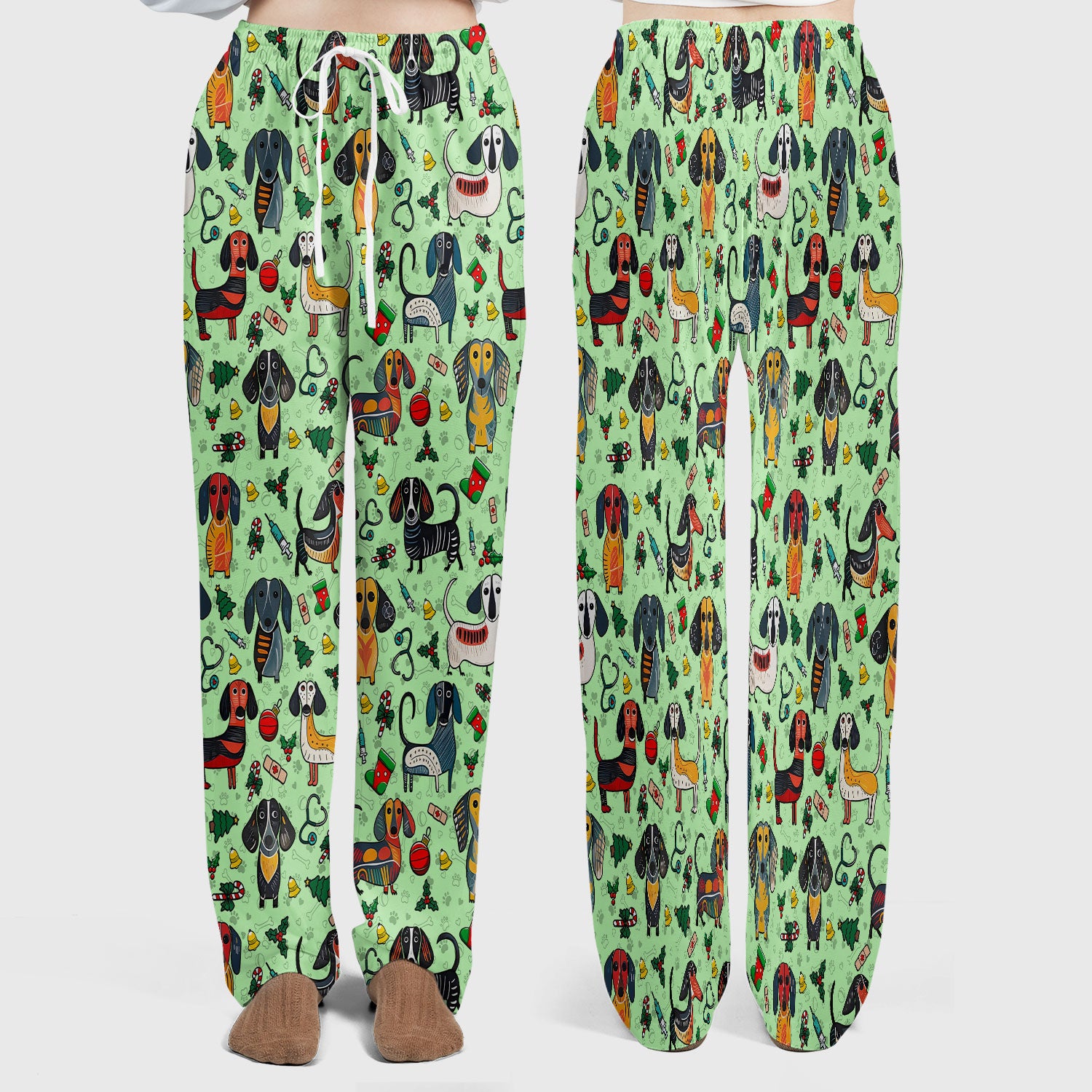 Dachshund Christmas Scrub Set - Cute Wiener Dog Pants and V Neck Top - Holiday Medical Uniform