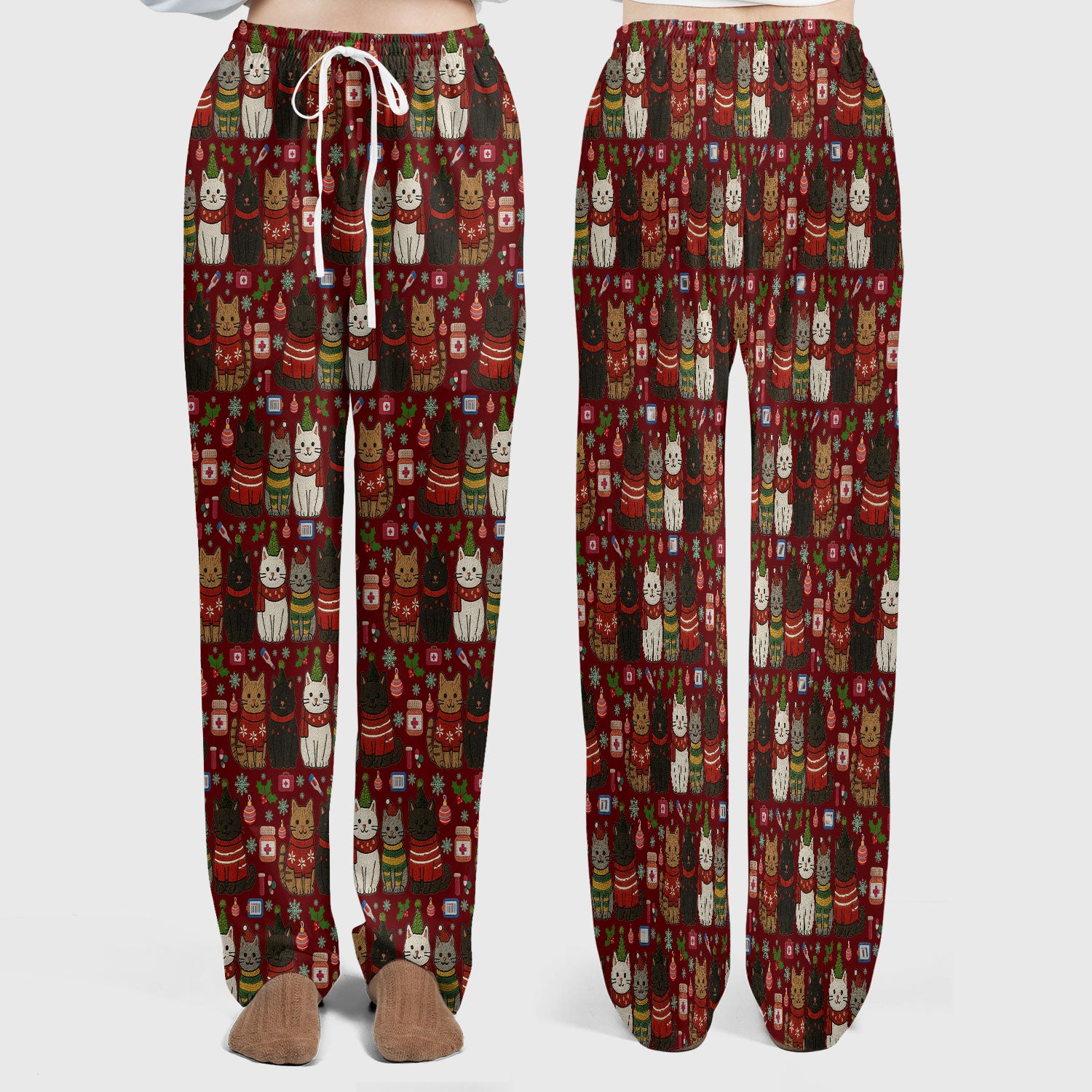 Christmas Cat Scrub Set, Festive Holiday Scrubs With Top And Pants, Cute Cat Lover Medical Uniform For Nurses And Doctors