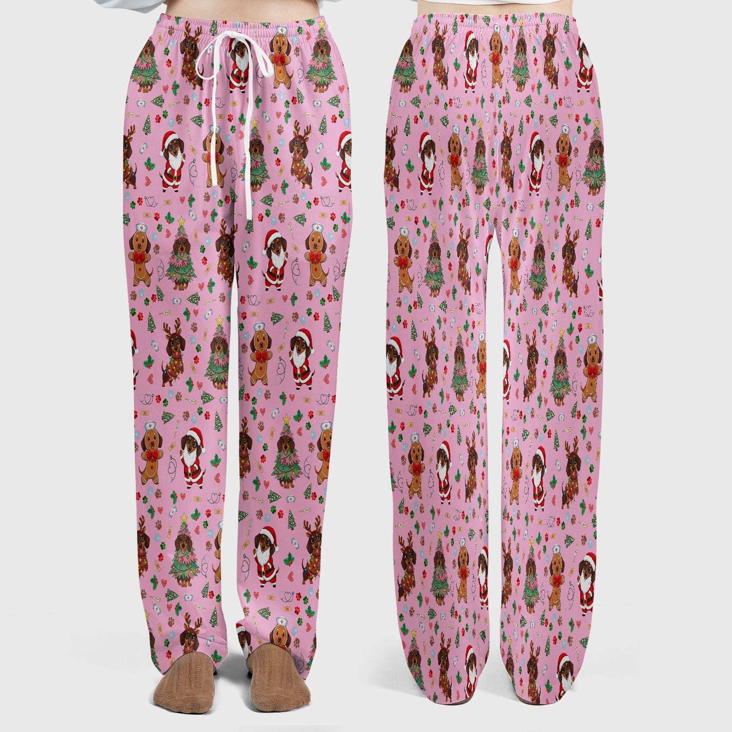 Wiener Dog Christmas Scrub Set – Funny Dachshund Pattern Medical Shirt – Festive Holiday Uniform for RN, LPN, CNA, and Vet Techs