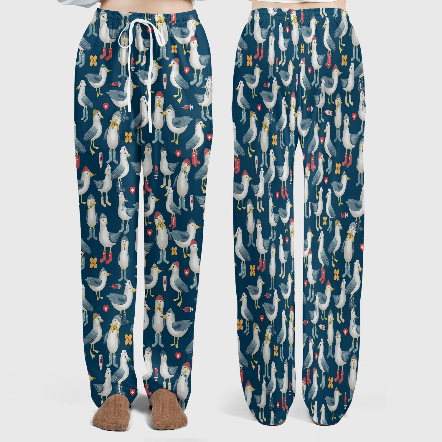 Seagull Scrub Set for Nurses - Adorable Birds Medical Uniform - Funny Scrubs Pants and V Neck Top for RN CNA LPN