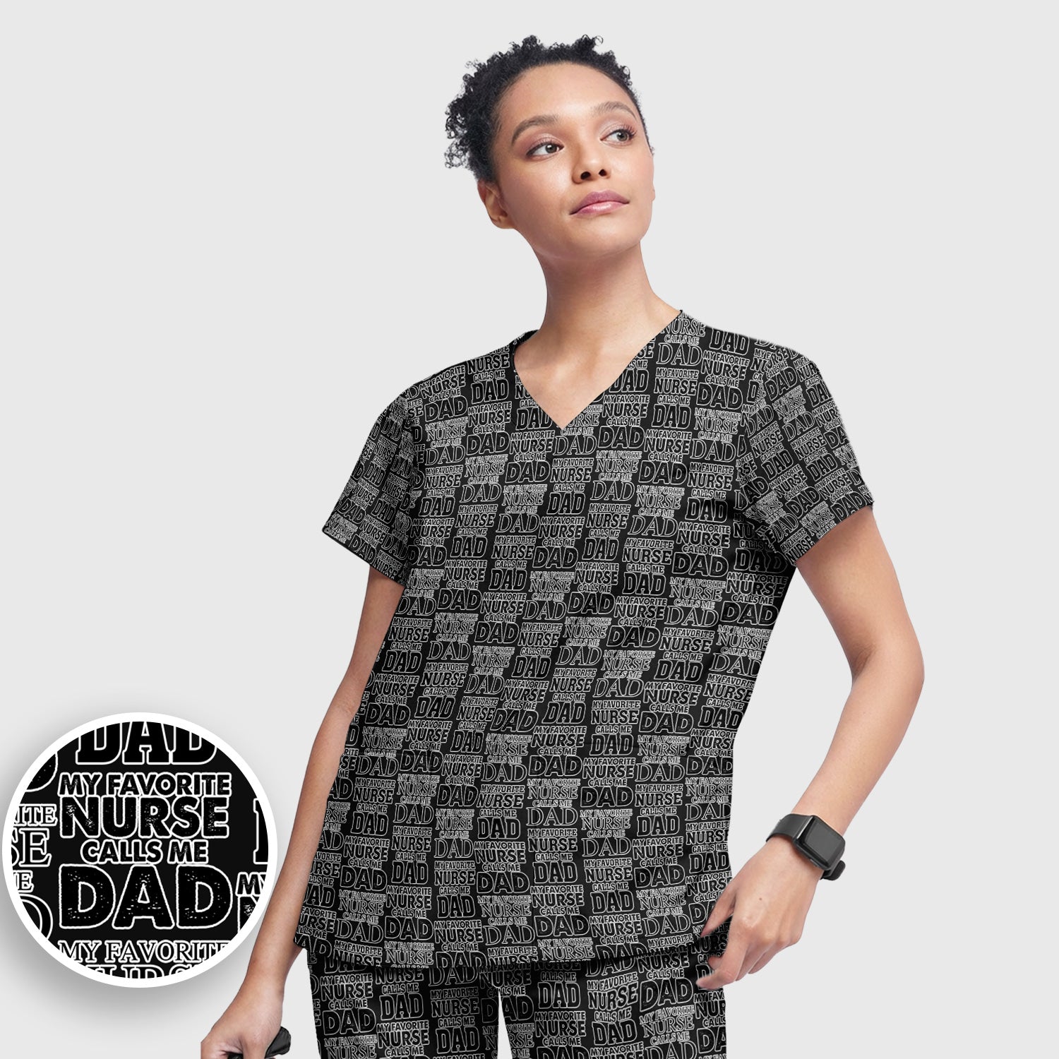 Favorite Nurse Calls Dad Pattern Scrub Set, Scrub Pants and V Neck Top