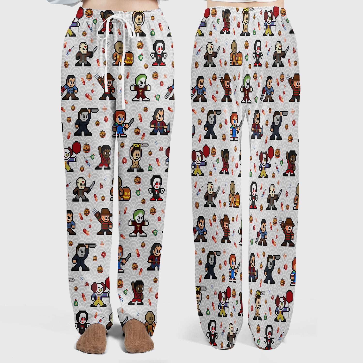 Halloween Women's Scrub Sets - Comfortable Scrubs for Nurses - Horror Movie Scrub Pants and V Neck Top - Breathable Med Uniform