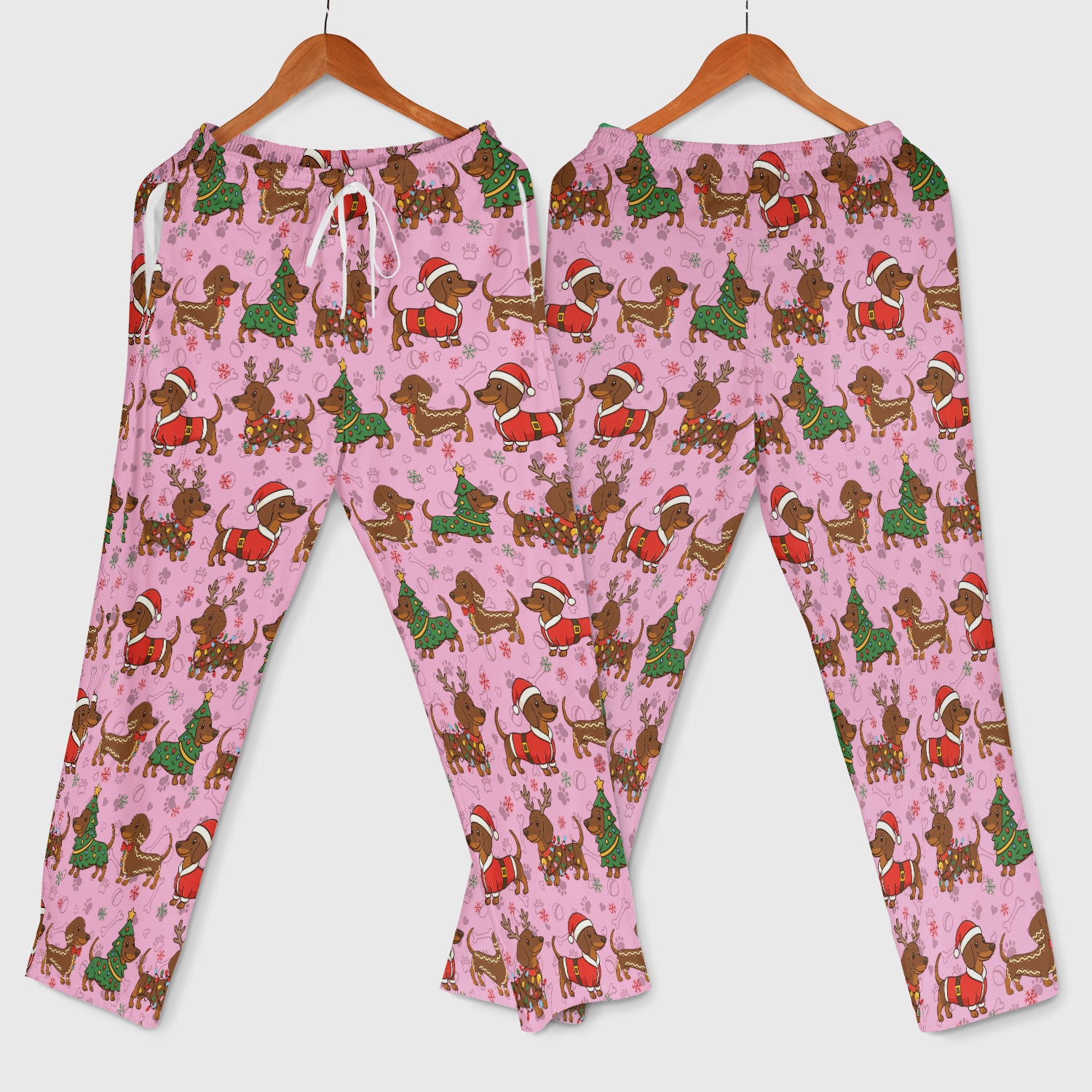 Christmas Weenie Dog Scrub Sets - Xmas Dachshund Scrub Pants - Cute Sausage Puppy V Neck Top - Breathable Med Uniform