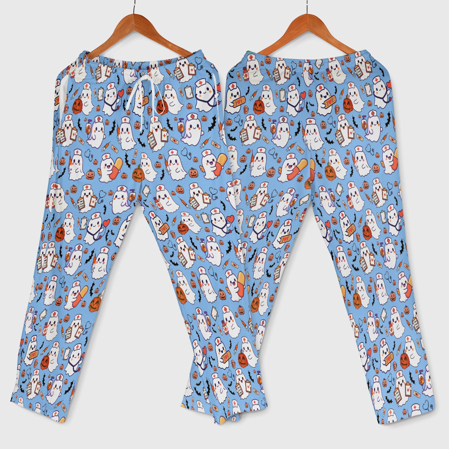 Halloween Women's Scrub Sets - Comfortable Scrubs for Nurses - Pumpkin Ghost Scrub Pants and V Neck Top - Breathable Med Uniform
