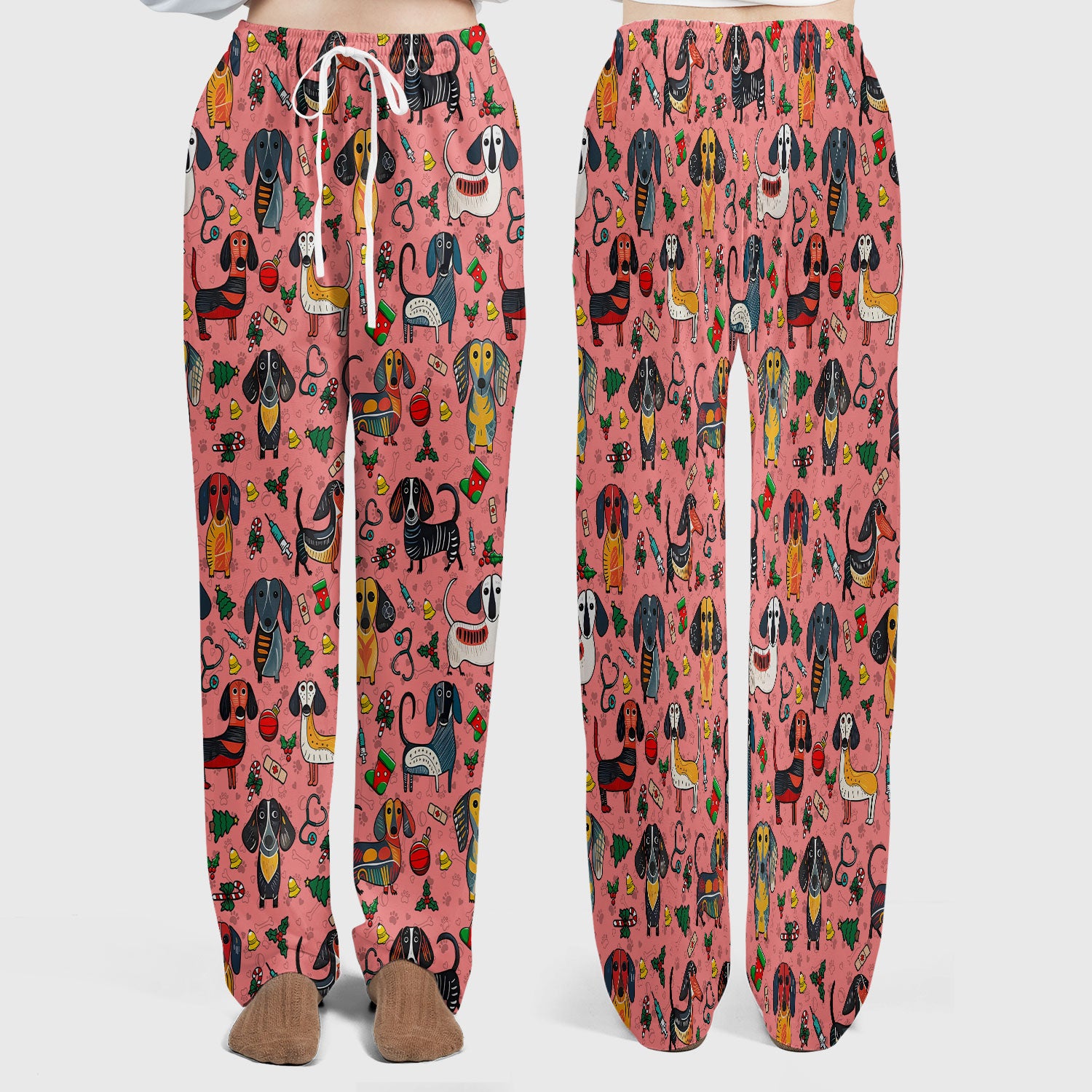 Dachshund Christmas Scrub Set - Cute Wiener Dog Pants and V Neck Top - Holiday Medical Uniform