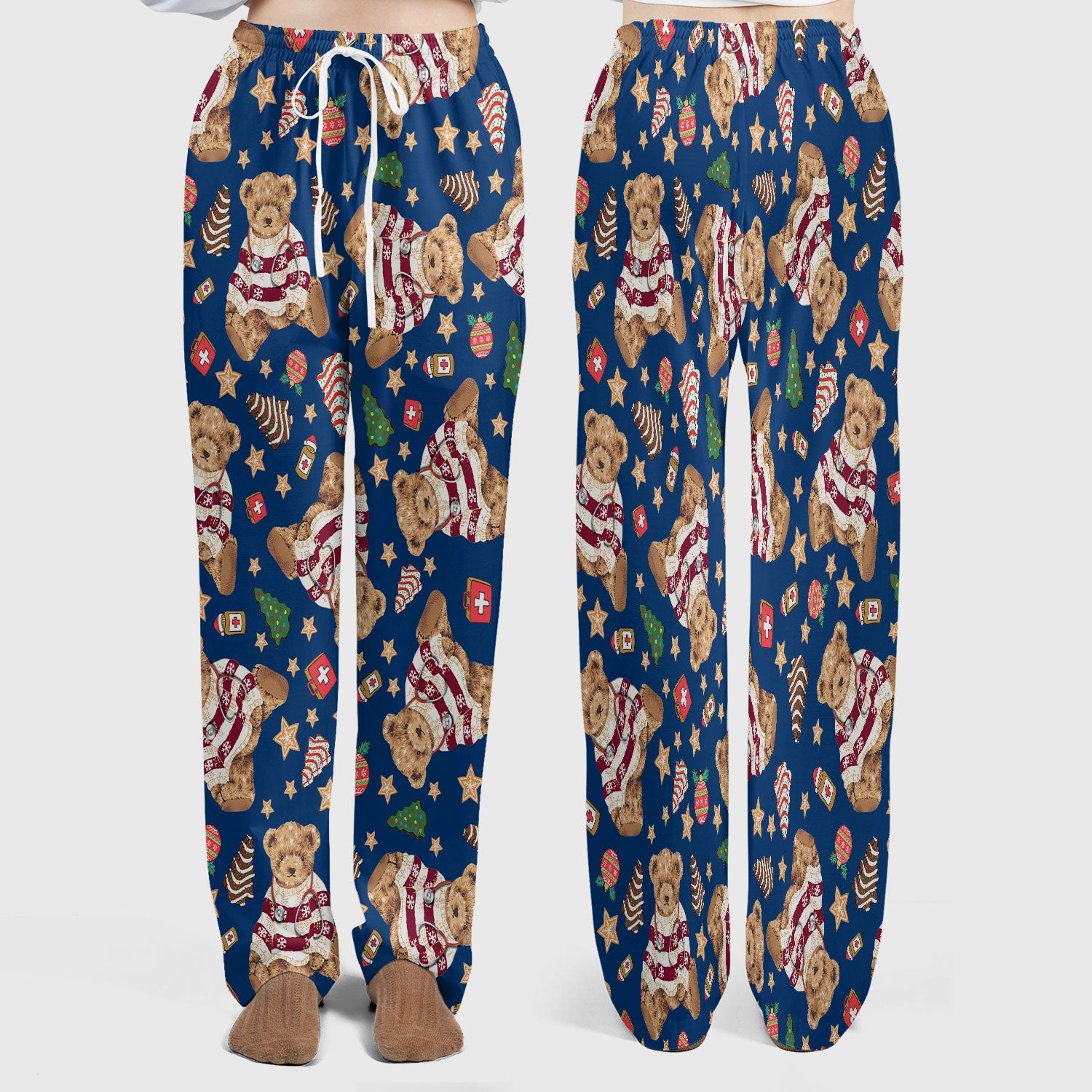 Teddy Bear Christmas Scrub Set - Festive Scrubs Pants and V Neck Top for Women - Gift for Nurses RN CNA LPN