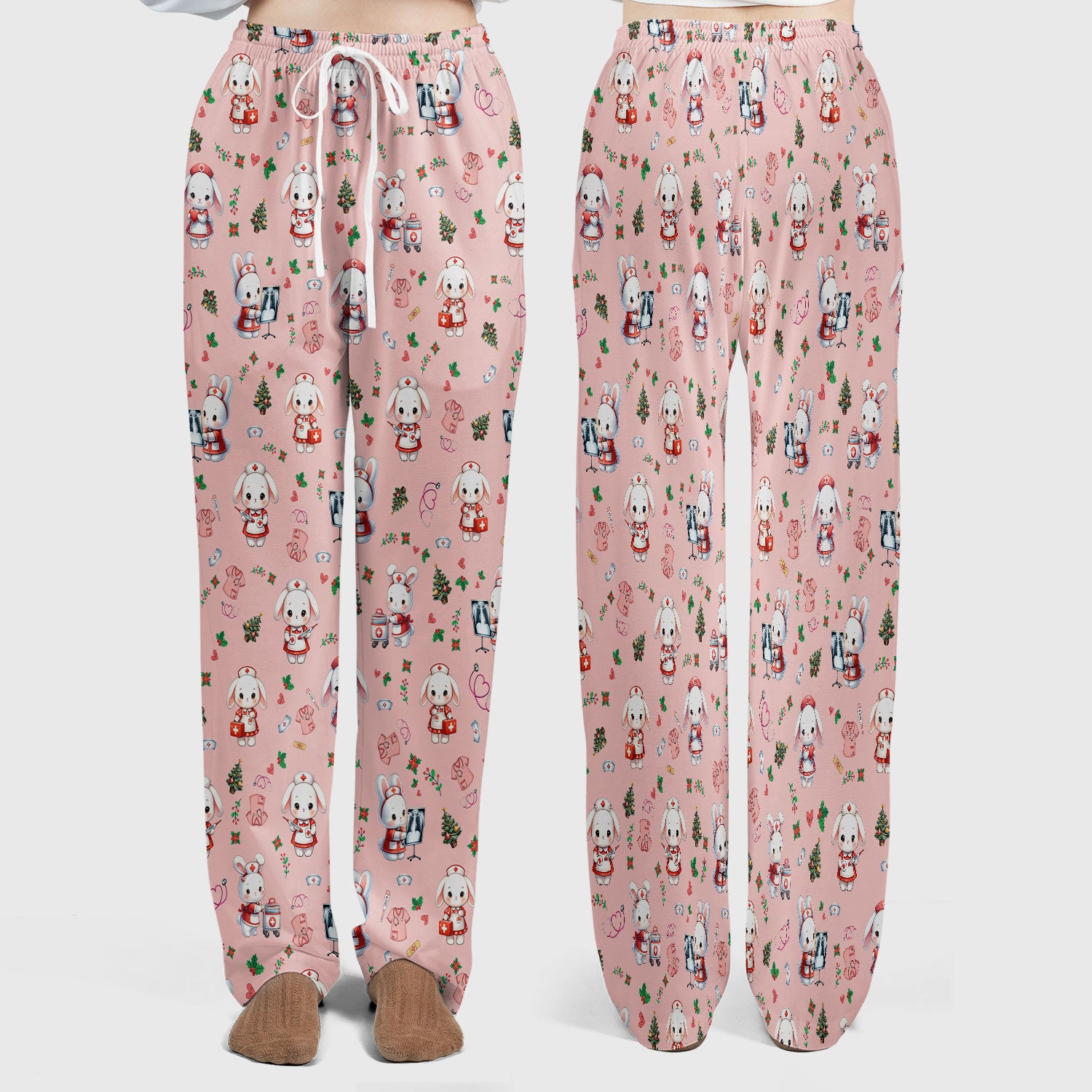 Cute Bunny Scrub Set for Nurse - Adorable Christmas Rabbit Pants and V Neck Top - Funny Holiday Medical Shirt Gift