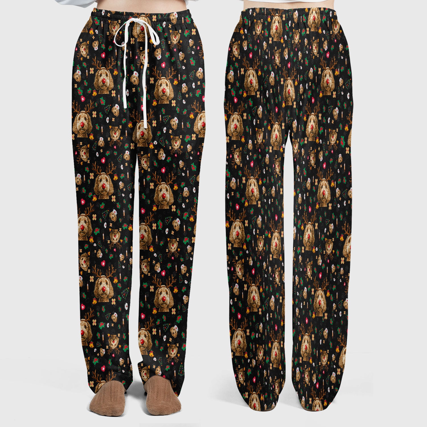 Labradoodle Reindeer Christmas Scrub Set - Funny Dog Nurse Pants and V Neck Top - Cute Holiday Medical Uniform