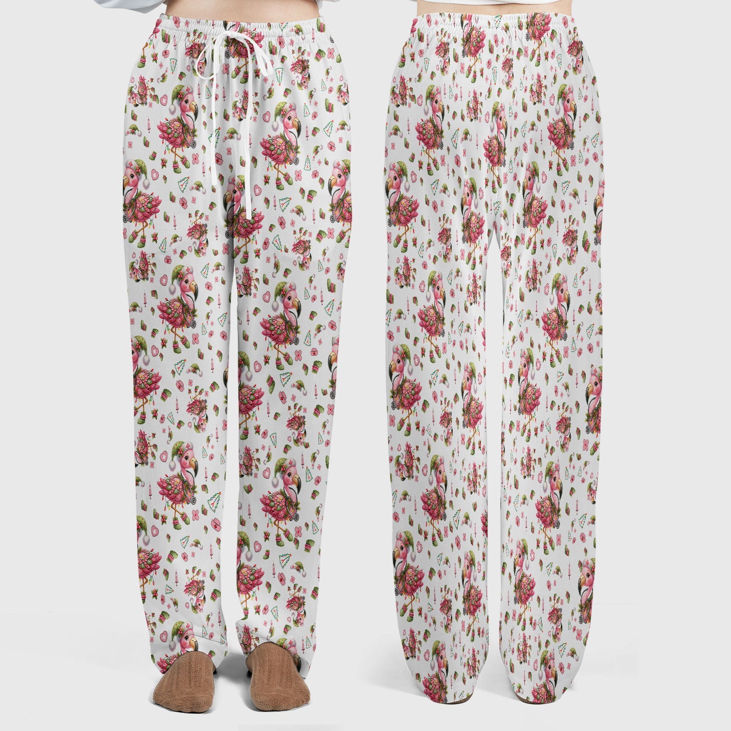 Pink Flamingo Christmas Scrub Set - Cute Flamingo Scrubs Pants and V Neck Top - Fun Christmas Medical Uniform