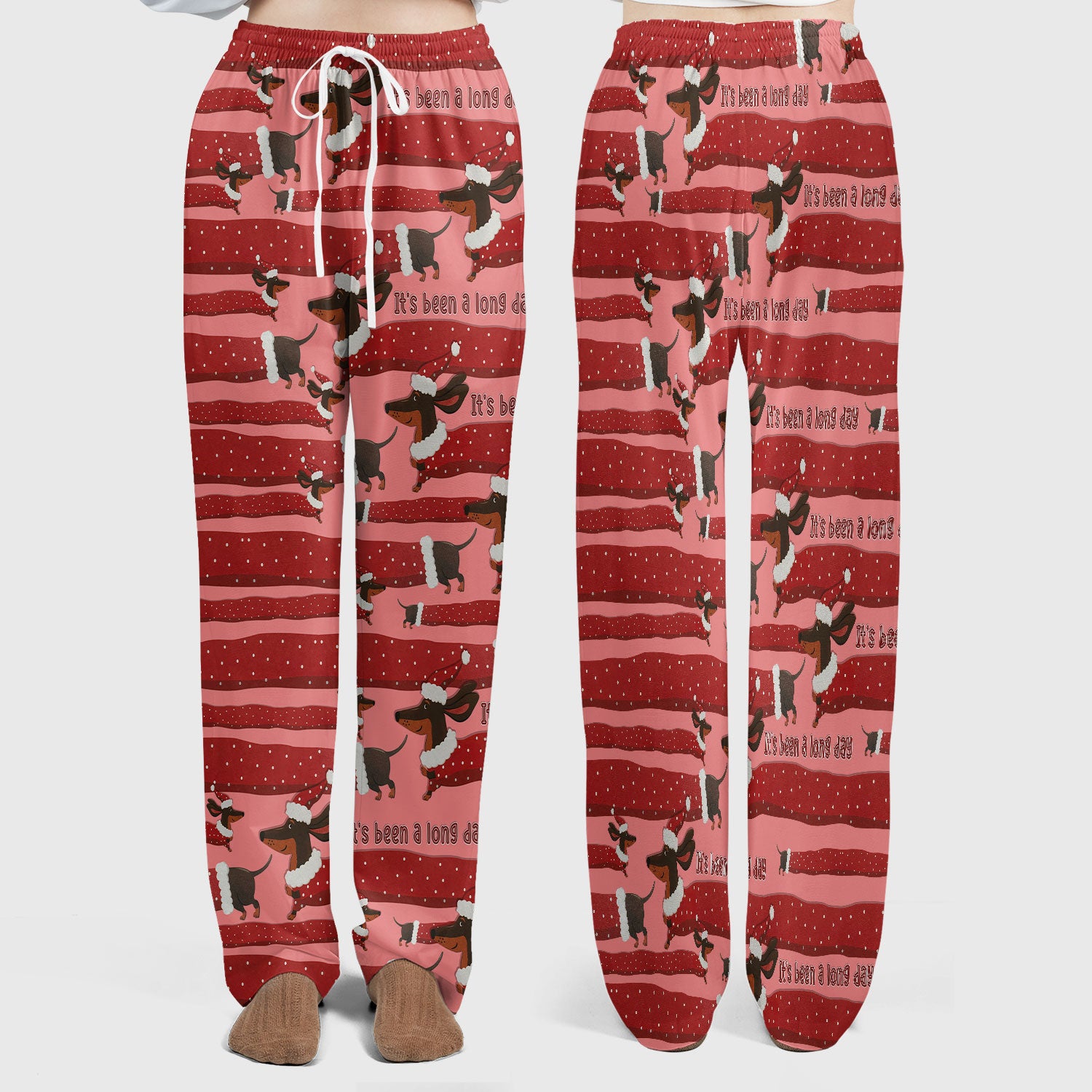 Funny Dachshund Christmas Scrub Set - It's Been a Long Day - Cute Wiener Dog Scrubs Pants and V Neck Top - Medical Uniform for Women
