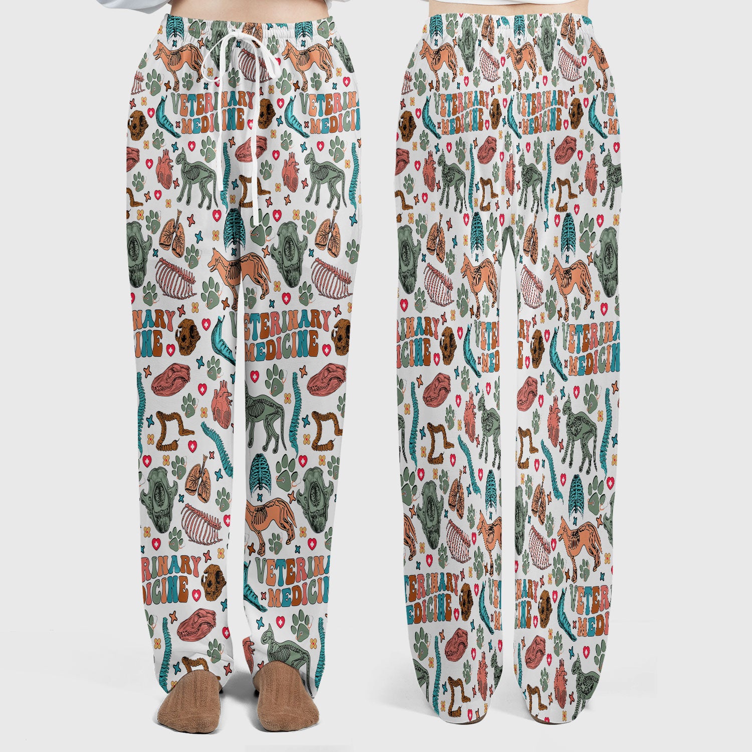 Veterinary Medicine Scrub Set - Cute Animal Anatomy Scrubs Pants and V Neck Top - Fun Vet Tech Nurse Uniform for Women