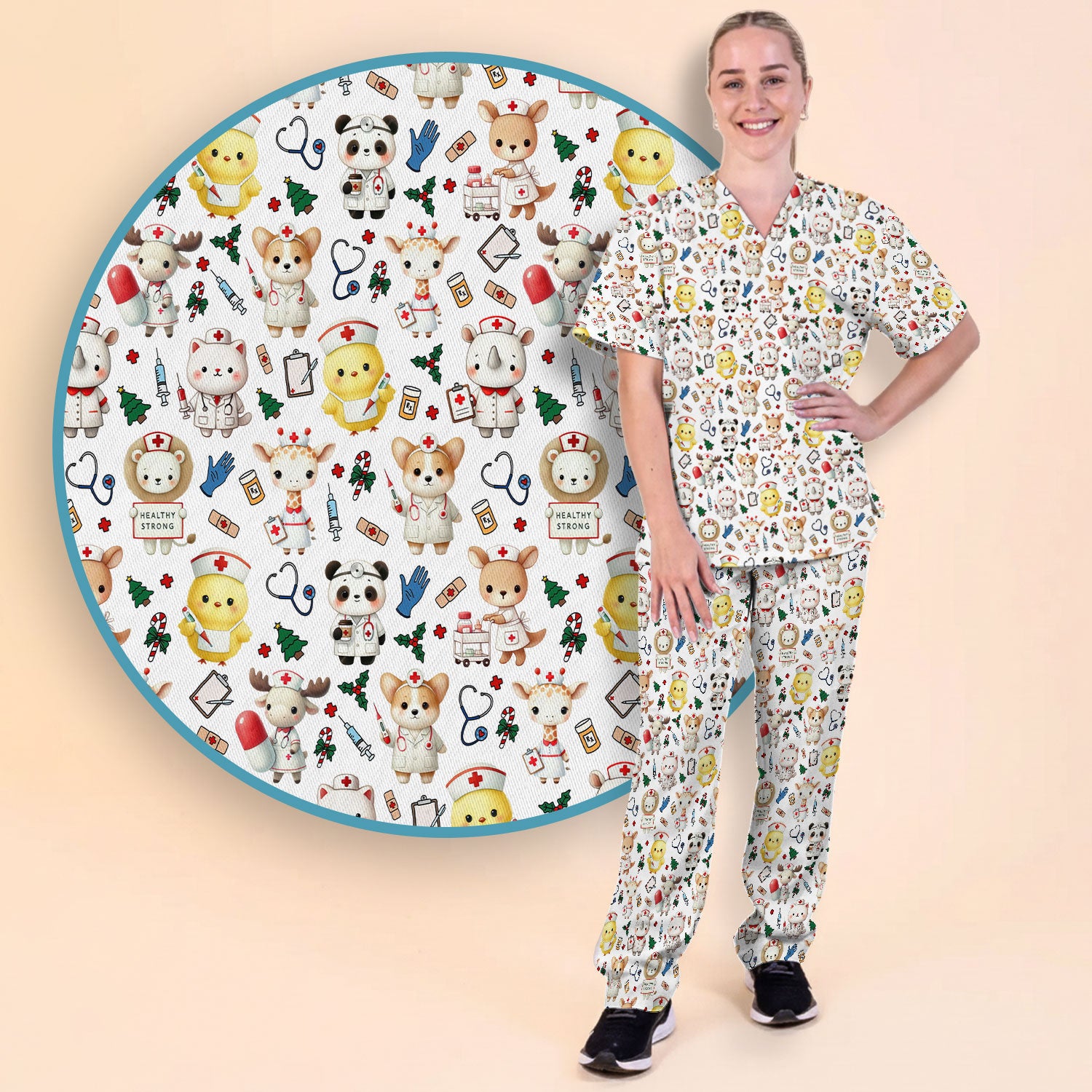 Comfortable Scrubs for Nurses - Women's Scrub Sets - Navy Scrub Pants and V Neck Top - Breathable Med Uniform - Puppy Lover Gift