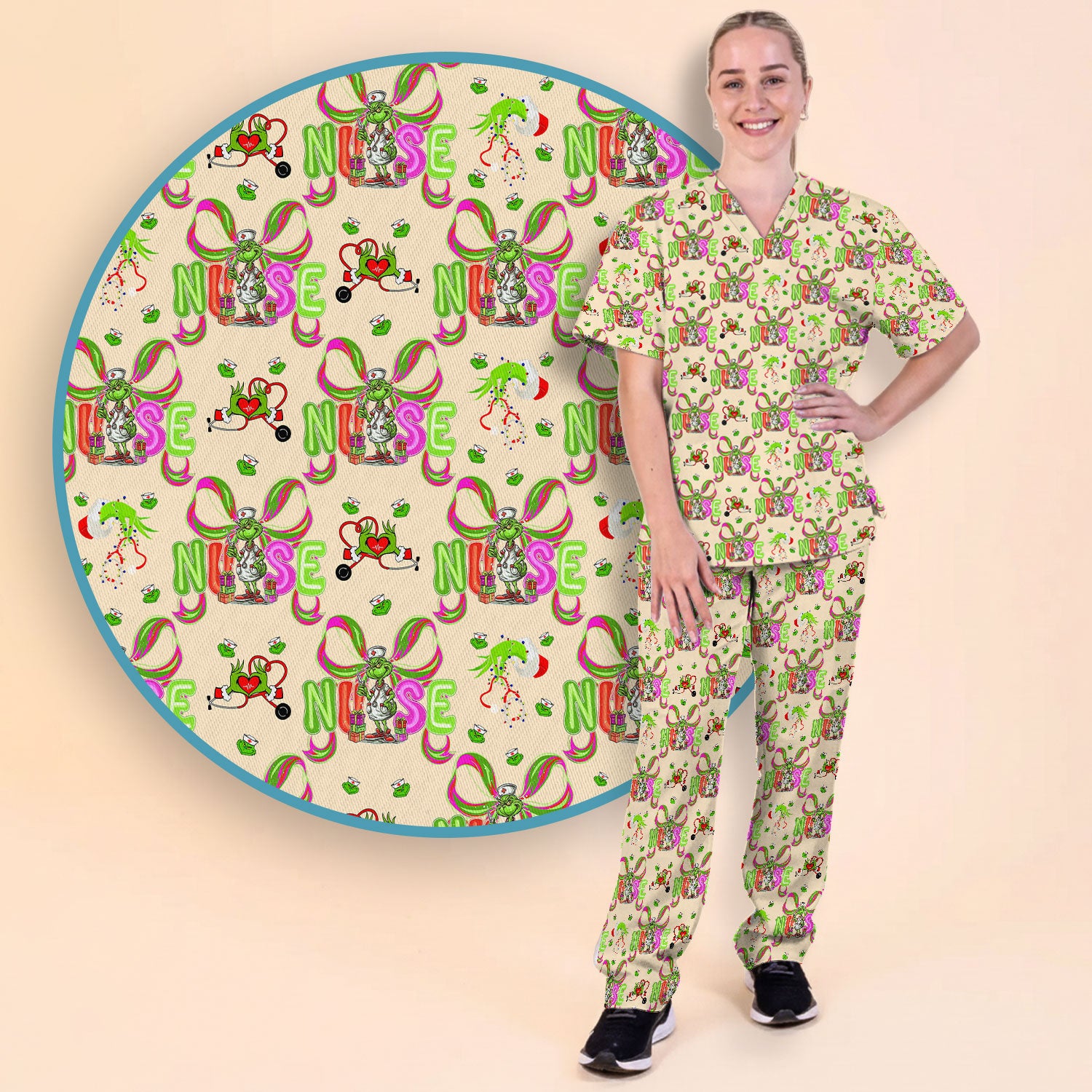 Womens Christmas Scrub Pants - Funny Grinch Scrub Sets - Ew People Whoville Ugly Sweater - Holiday RN LPN CNA Gift
