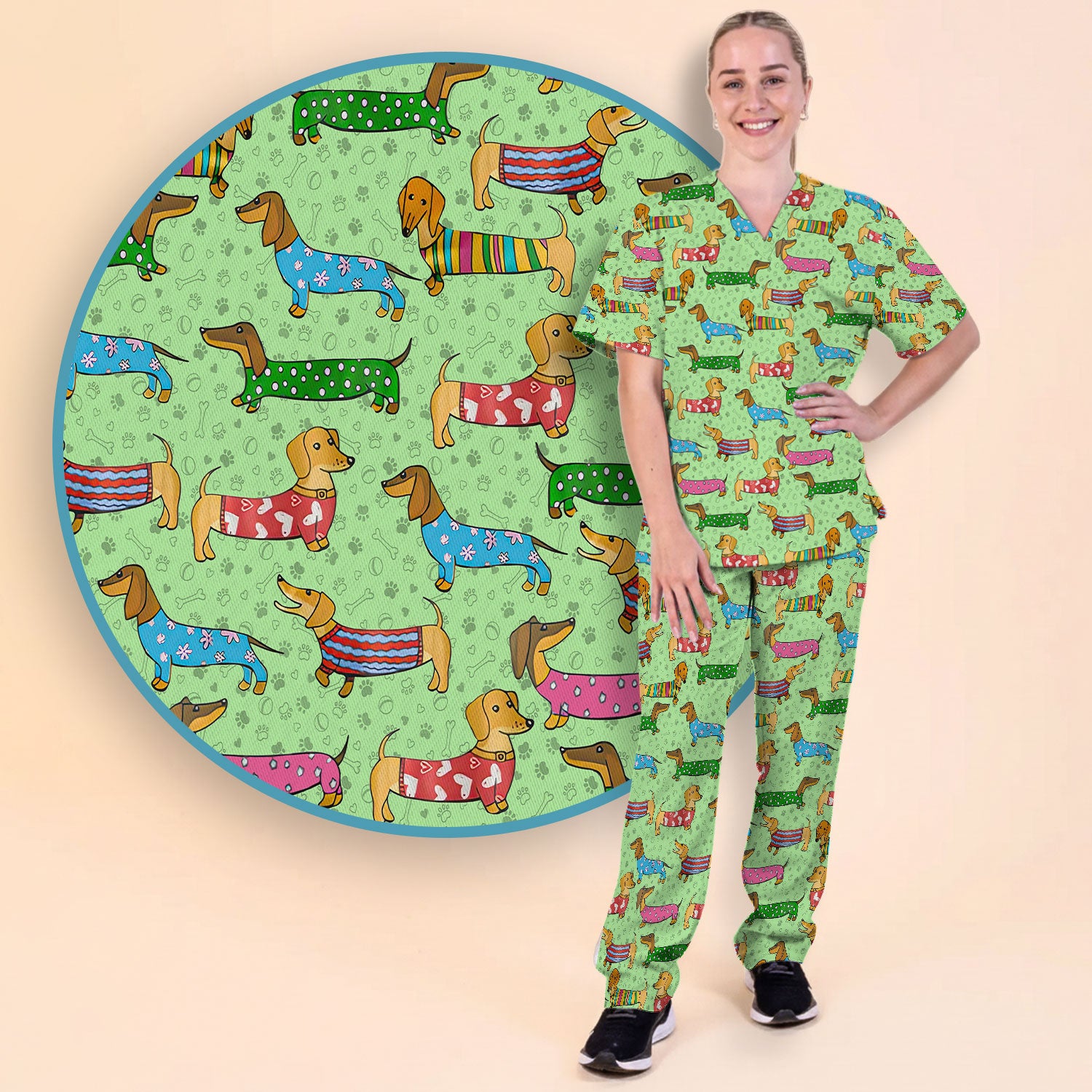Dachshund Nursing Scrub Pants - Funny Wiener Dog Scrub Set - It’s Been a Long Day Medical Uniform for Women