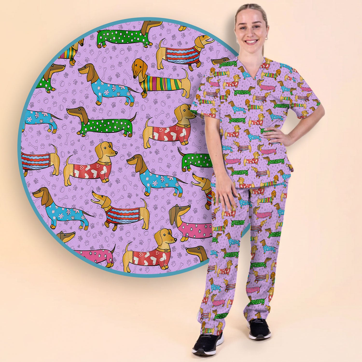 Dachshund Nursing Scrub Pants - Funny Wiener Dog Scrub Set - It’s Been a Long Day Medical Uniform for Women