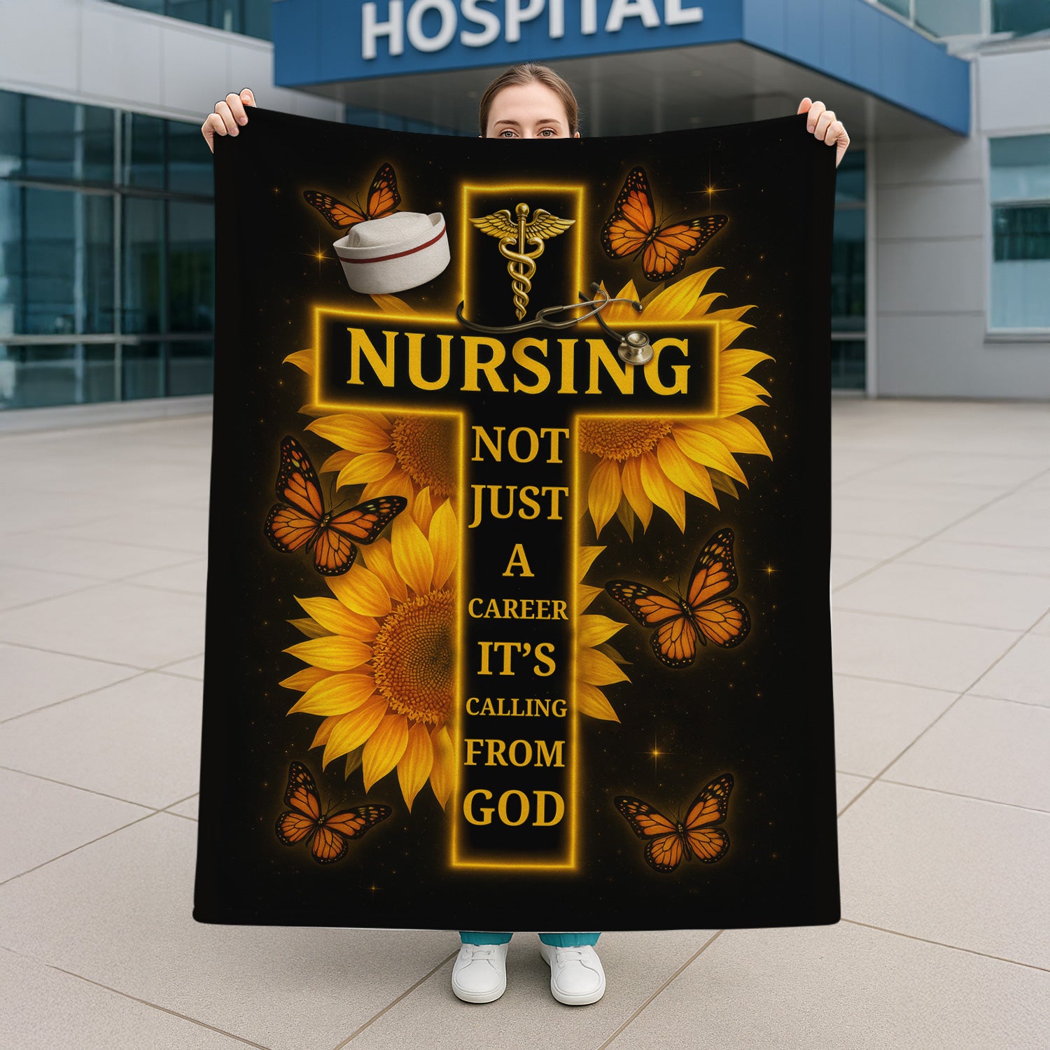 Personalized Nurse Floral Blanket - Faith-Based Throw Blanket for RN CNA LPN - Nursing Is a Calling from God Gift