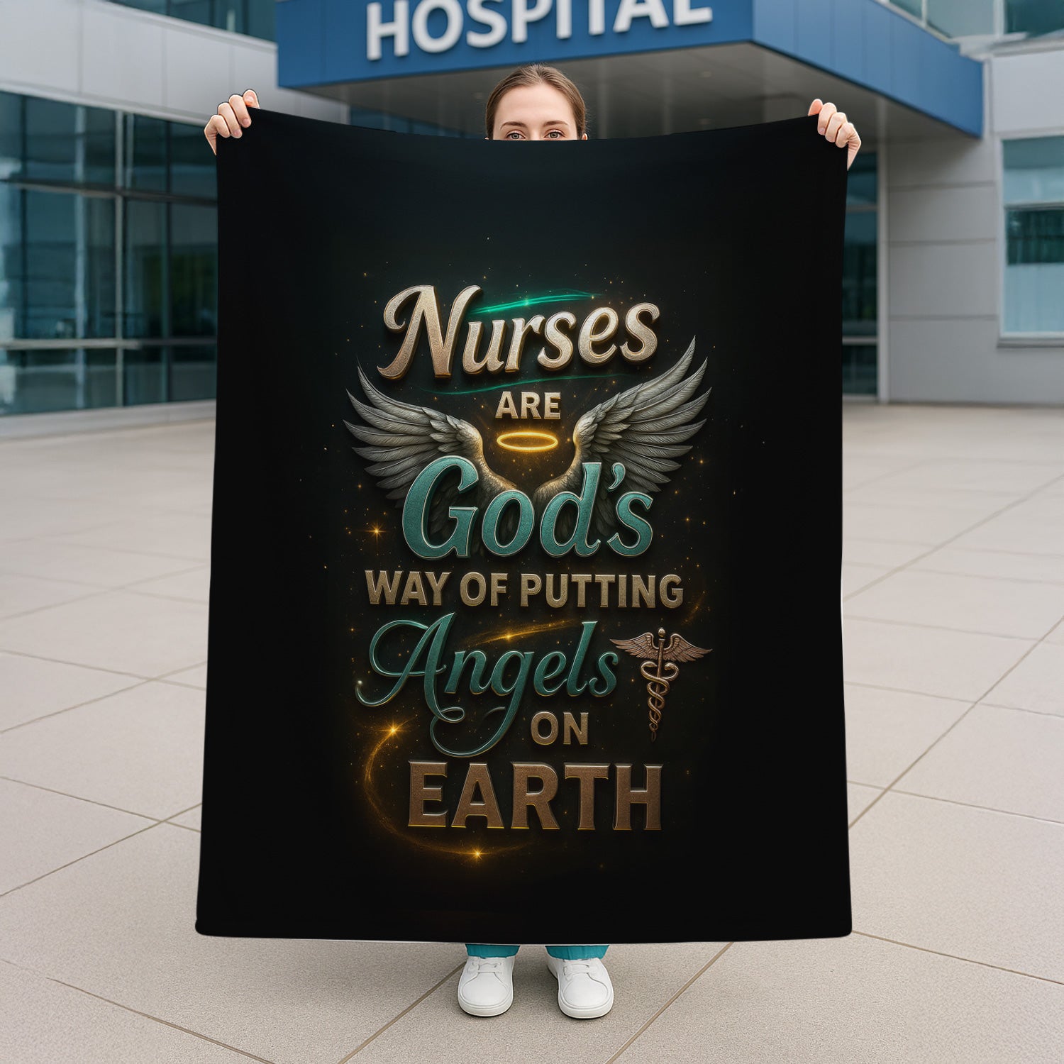 Personalized Religious Nurse Throw Blanket - Angels on Earth Quote - Inspirational Gift for RN, CNA, LPN