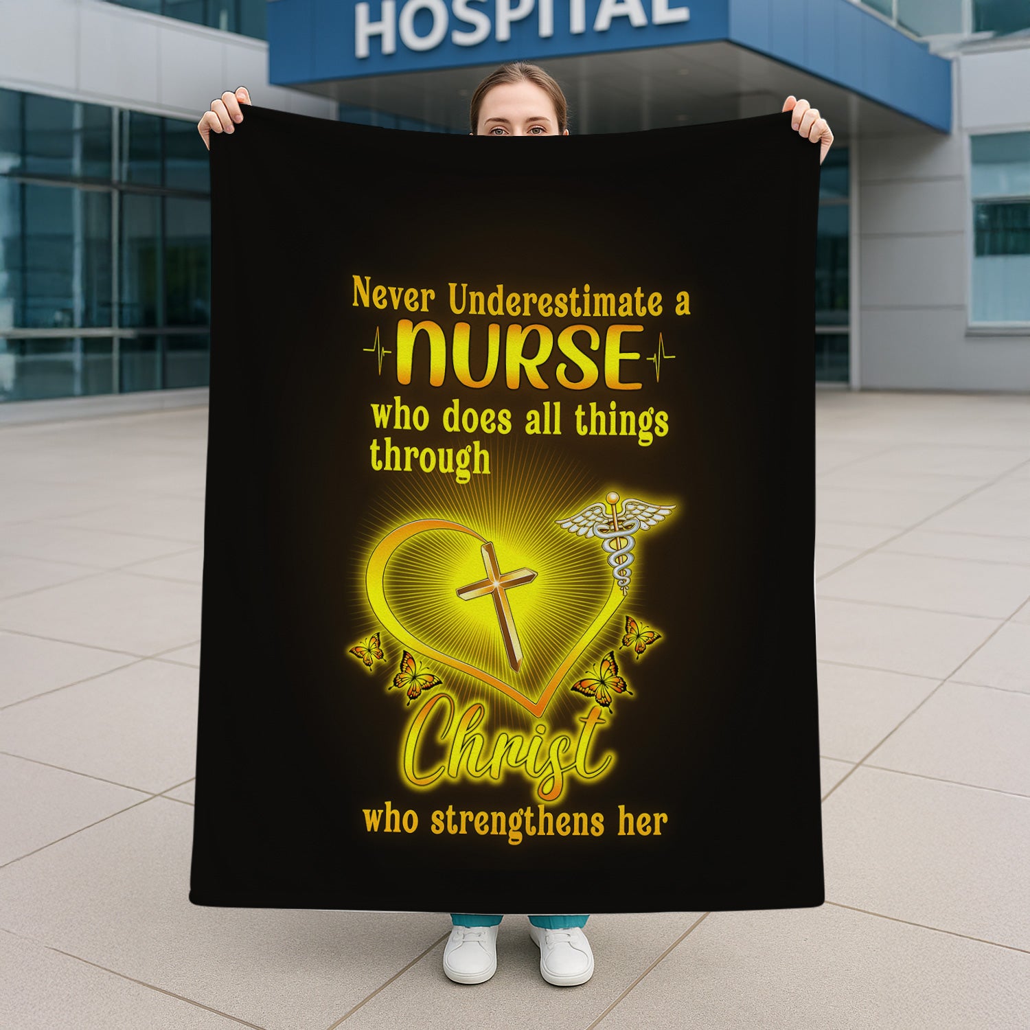 Personalized Faith Nurse Throw Blanket -  Inspirational Bible Verse Quote for RN LPN CNA - Gift for Christian Healthcare Staff