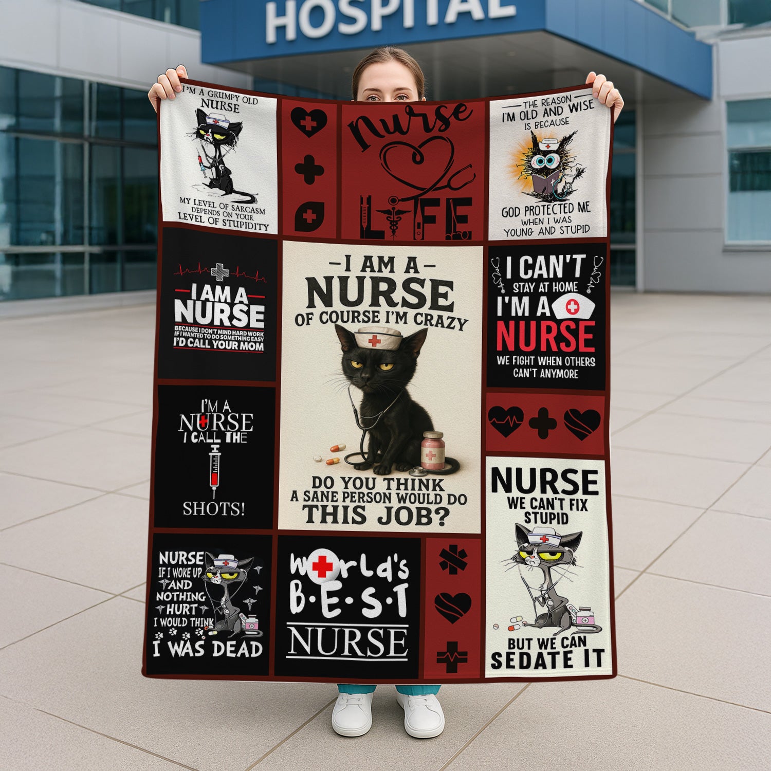 Personalized Nurse Blanket - Funny Nurse Quotes, Cat & Life Designs - Custom Gift for RN, LPN, Healthcare Workers - Multiple Designs Available