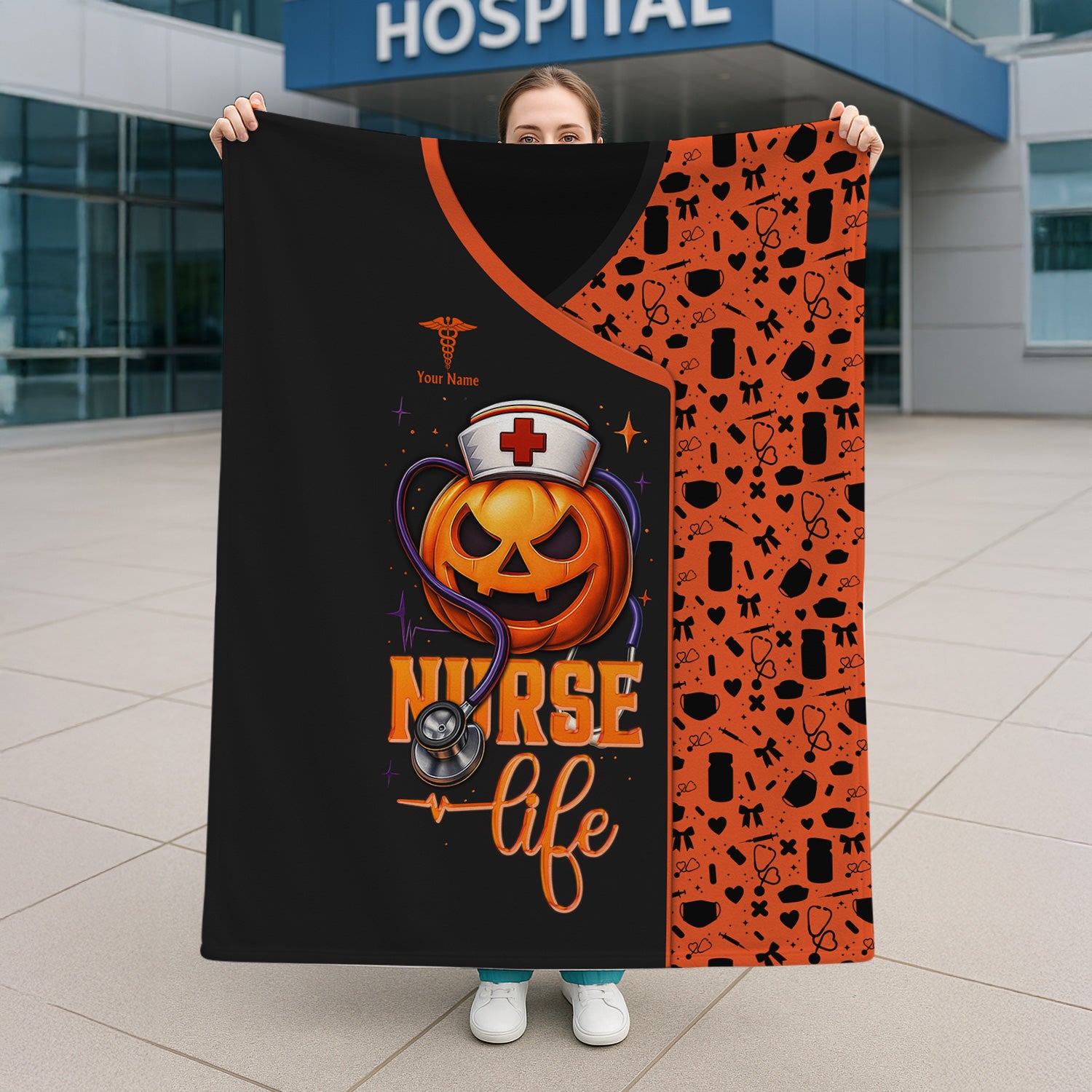 Custom Nurse Halloween Blanket - Personalized Halloween Throw for RN, CNA, LPN - Cozy Gift for Medical Staff, Healthcare Workers