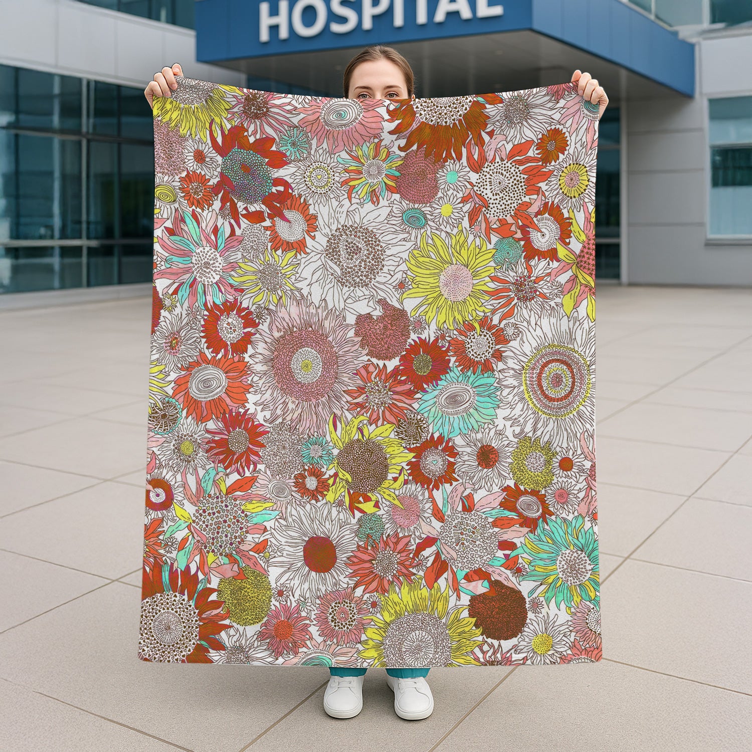Sunflower Floral Blanket - Cute Cozy Gift for Healthcare Professionals - Bright Medical Pattern for RN LPN CNA Nurses Healthcare Workers
