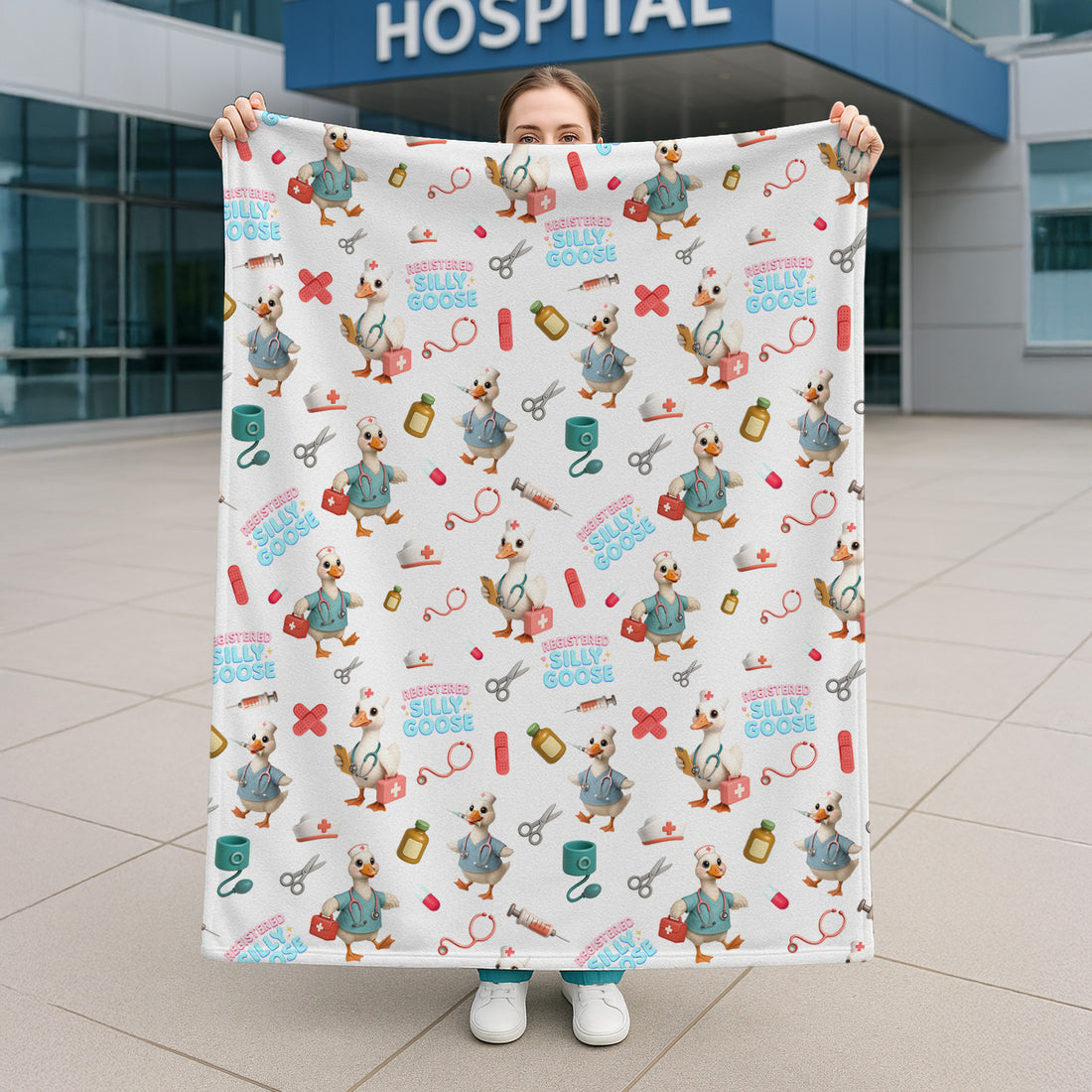 Custom Name Nurse Blanket Funny Gift - Registered Silly Goose Throw for RN LPN CNA - Cute Personalized Blanket for Women Nurse Life Decor
