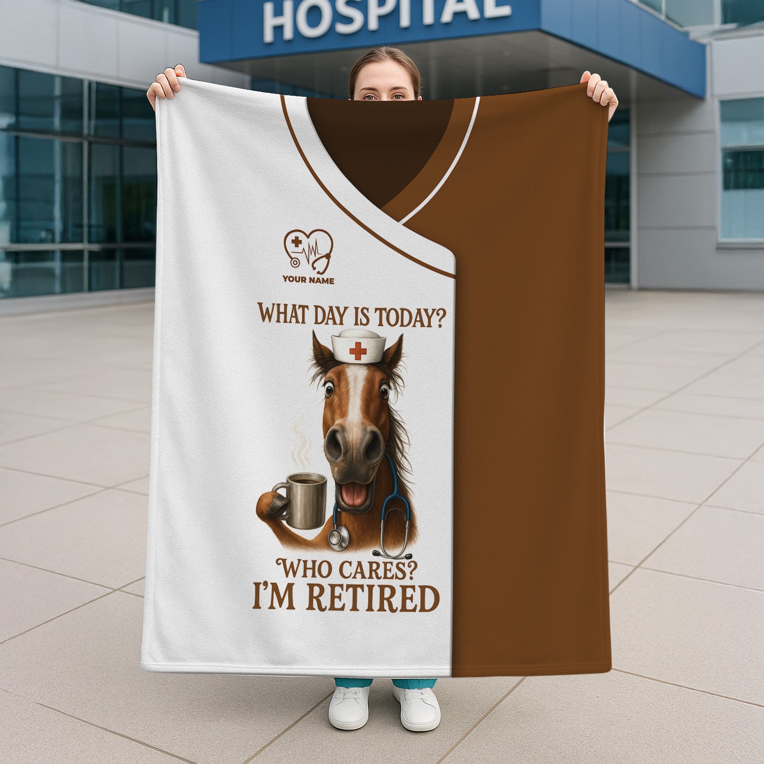 Funny Nurse Retirement Blanket - What Day Is Today? Who Cares I‰Ûªm Retired - Gift for Retired RN LPN with Horse & Coffee Design